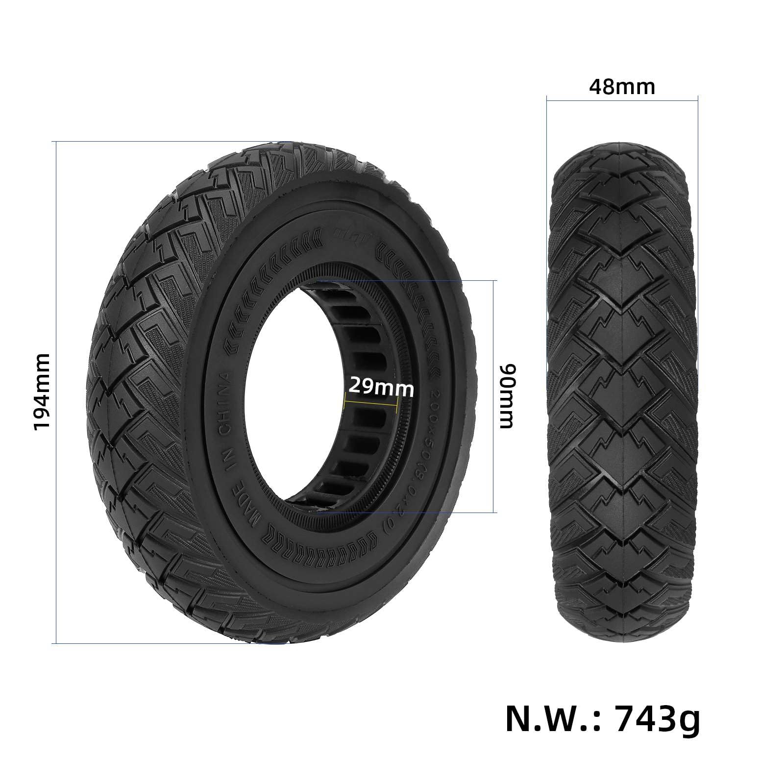 Pneumatici in gomma piena, 200 x 50 cm, per Dualtron Speedway Mini 4 Pro/SpeedTrott GX12, ammortizzatori a prova di esplosione, 8 pollici, 8,0 x 2,0 (nero, 1 pezzo)