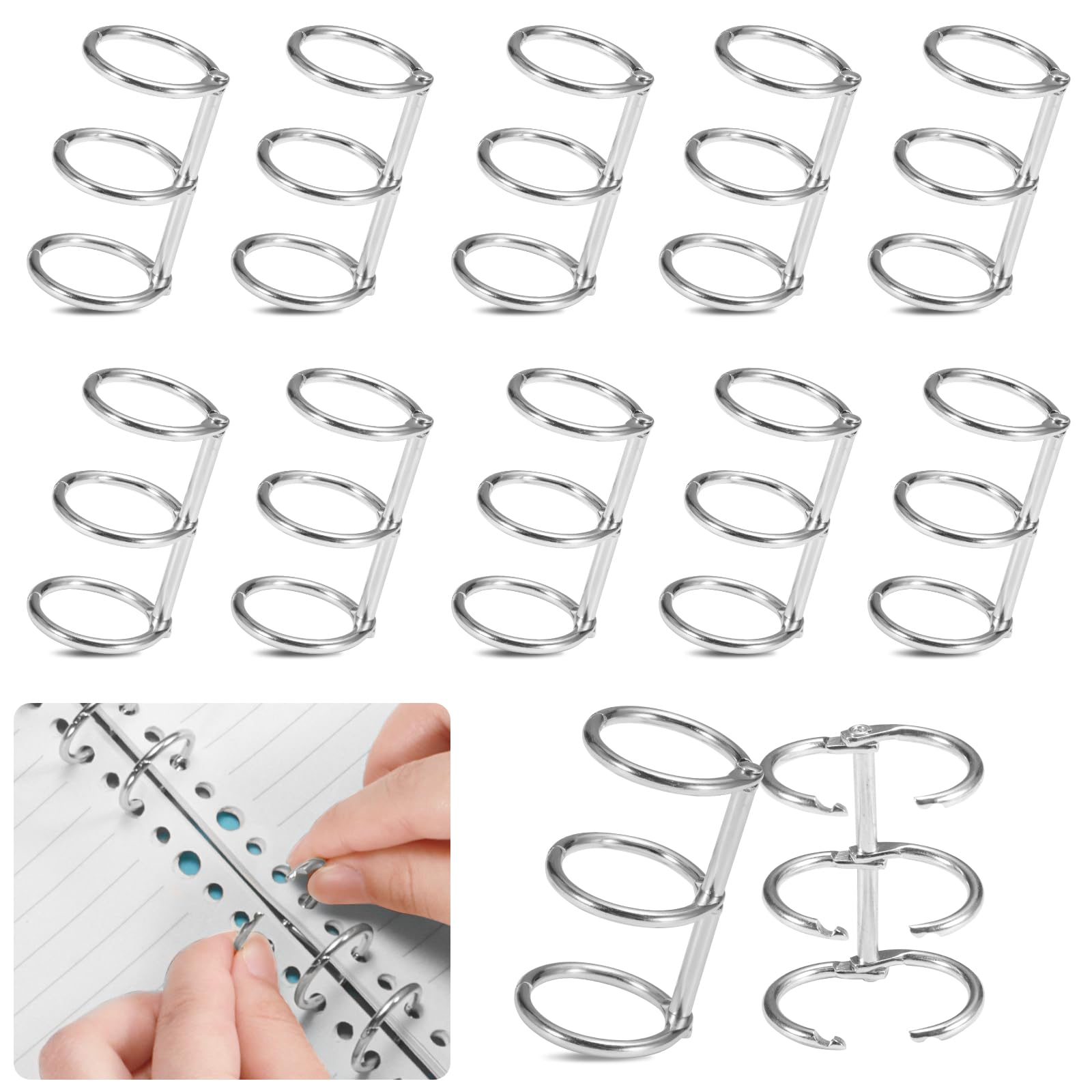 Photo 1 of 10-Pack 3-Ring Metal Loose Leaf Binders Book Rings,20mm Inner Diameter,Perfect for DIY Travel Journals, Photo Albums, Document Binding, and Craft Projects (Durable & Stylish)