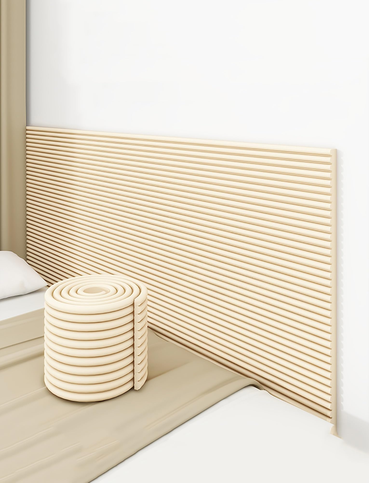 Wall Cushion Padded Panels For Walls,Padded Wall Panels, Upholstered Self Adhesive Anti Collision Wall Padding,Foam Corner Protectors Bedroom Decoration(20cmx200cm)(Beige)