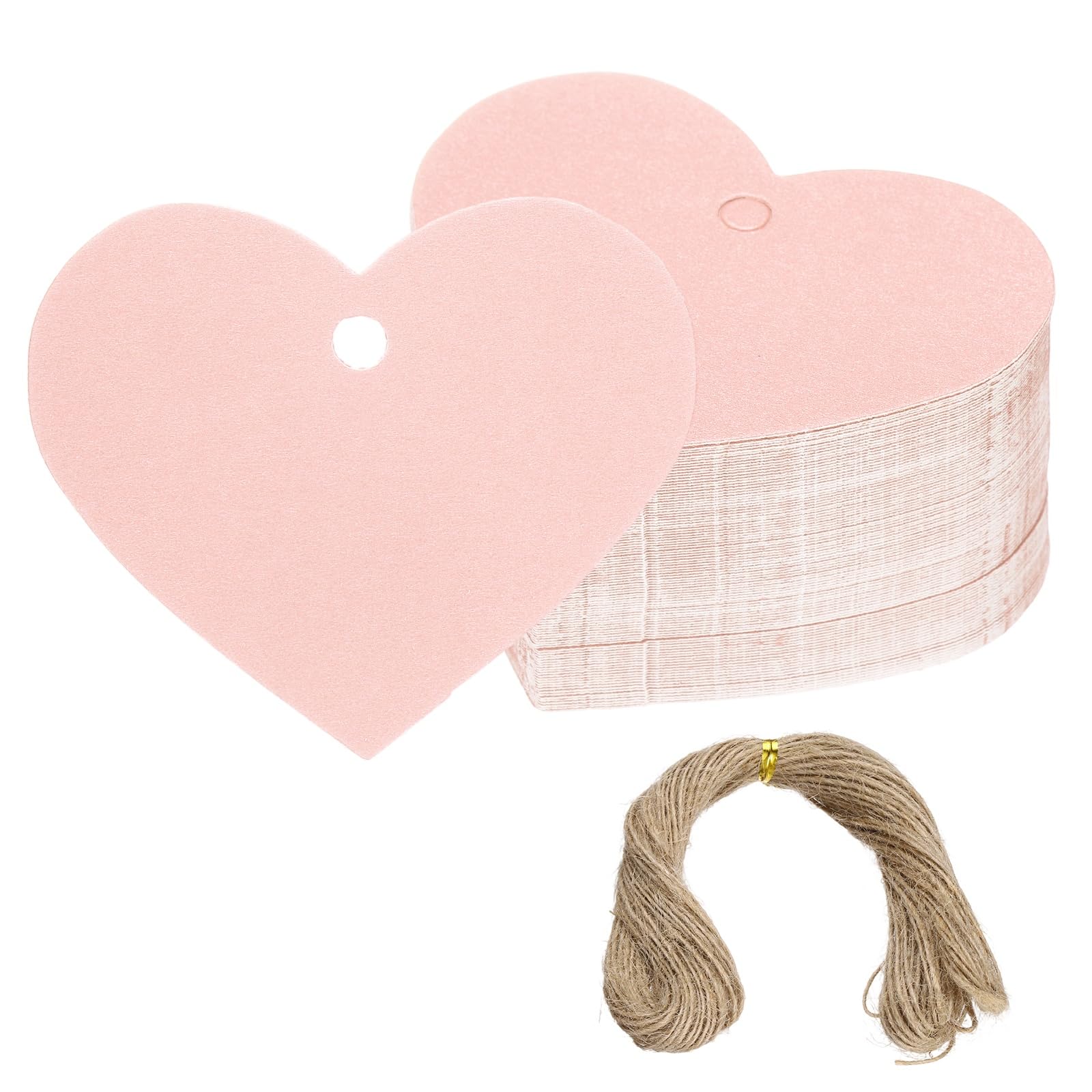 PATIKIL Gift Tags with String, 100Pcs Heart Shaped Blank Paper Tags Gift Wrapping Hang Labels with Jute Twine for Birthday Party Favors Wedding Valentine's Day DIY Crafts, Light Pink — image 1