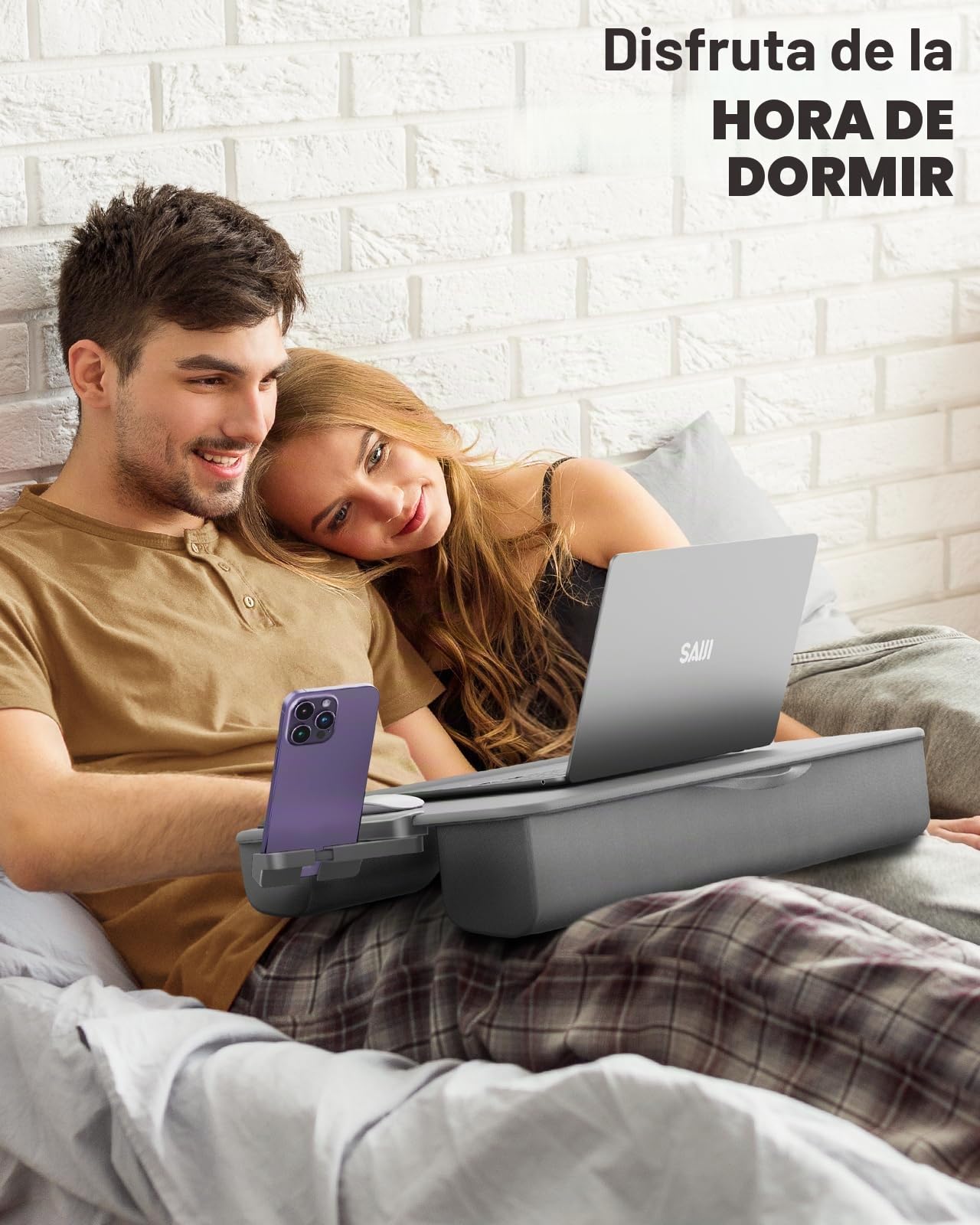SAIJI Cojín para portátil, Soporte Portátil con Cojín (Gris Oscuro)
