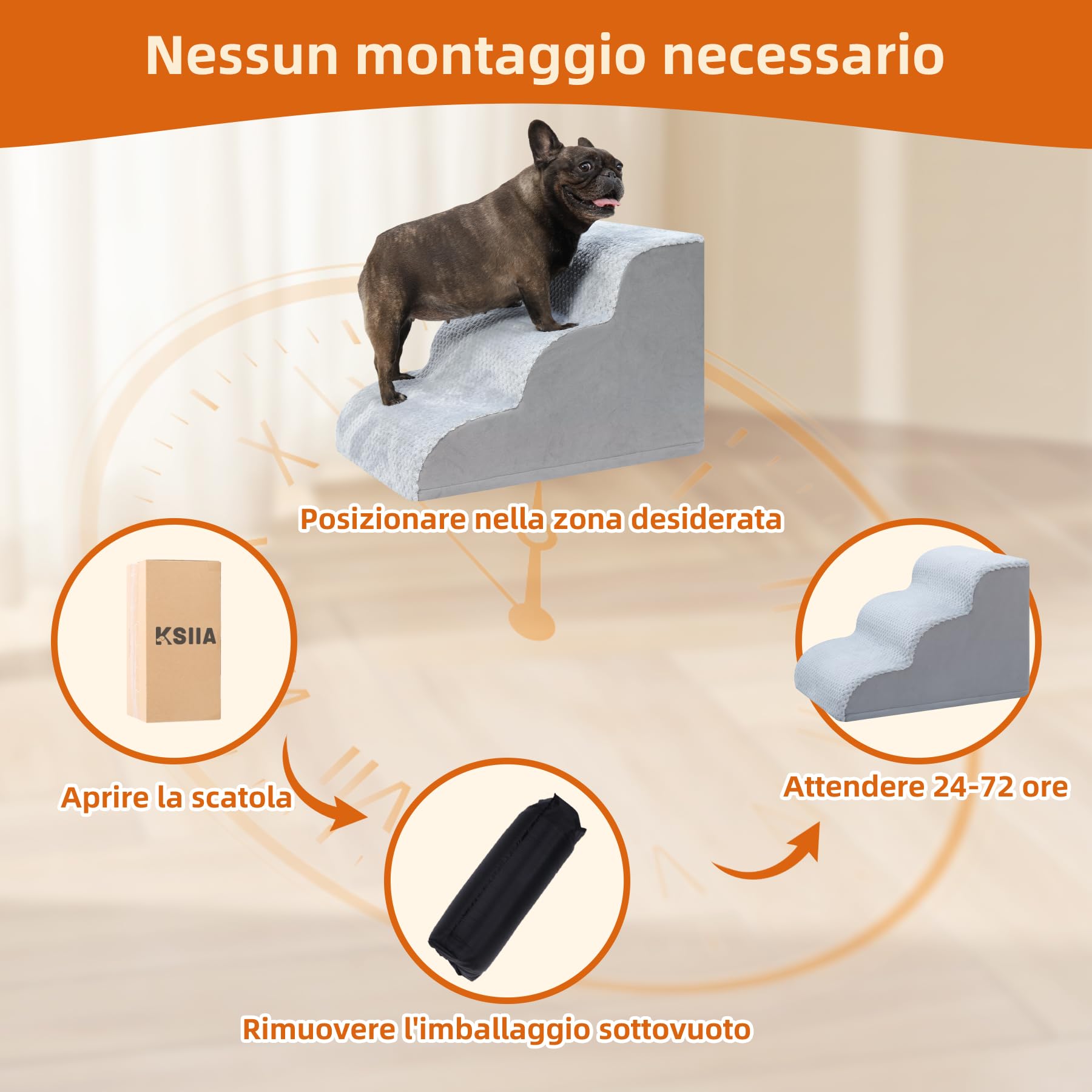 KSIIA Scaletta per Cani 3 Gradini 40 cm Antiscivolo - Rampa per Cani Copertura Rimovibile e Lavabile, Scala per Animali Domestici Accesso per Divano e Letto, Ideale per Cuccioli e Anziani, Grigio