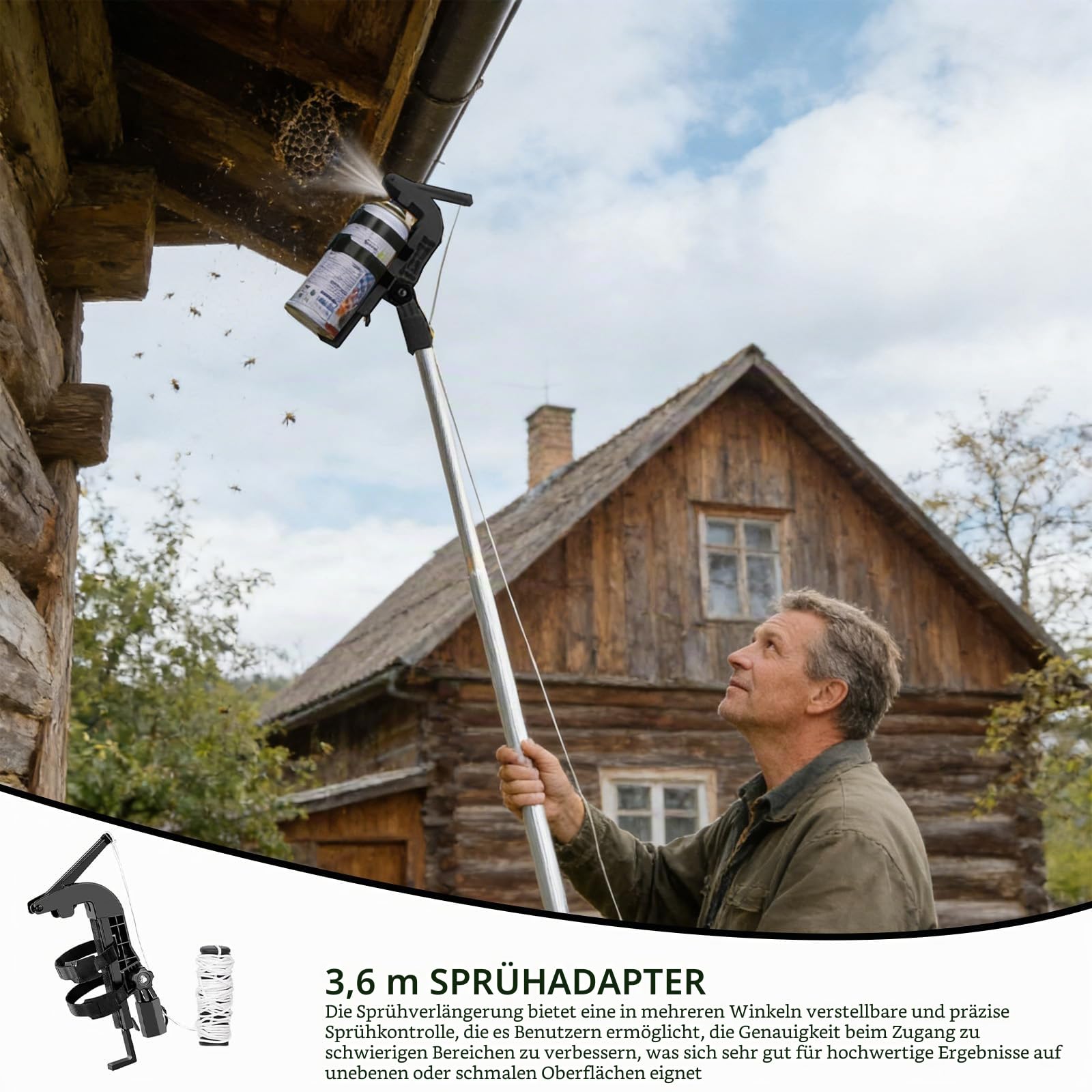 Sprühdosen Verlängerungsstangen Adapter,Spraydosen Verlängerung 3.6M,Einstellbarer Sprühalter-Adapter,Sprühdosenhalter Verlängerungs,Teleskopstange,für Aerosoldose,Sprühfarbe,Fensterreinigung