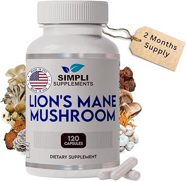 Lions Mane Mushroom Capsules | Organic Real Mushrooms Lions Mane Powder Supplement for Cognitive Function & Immune Support | Brain and Memory Booster | Vegan | 120 Capsules 2 Month Supply