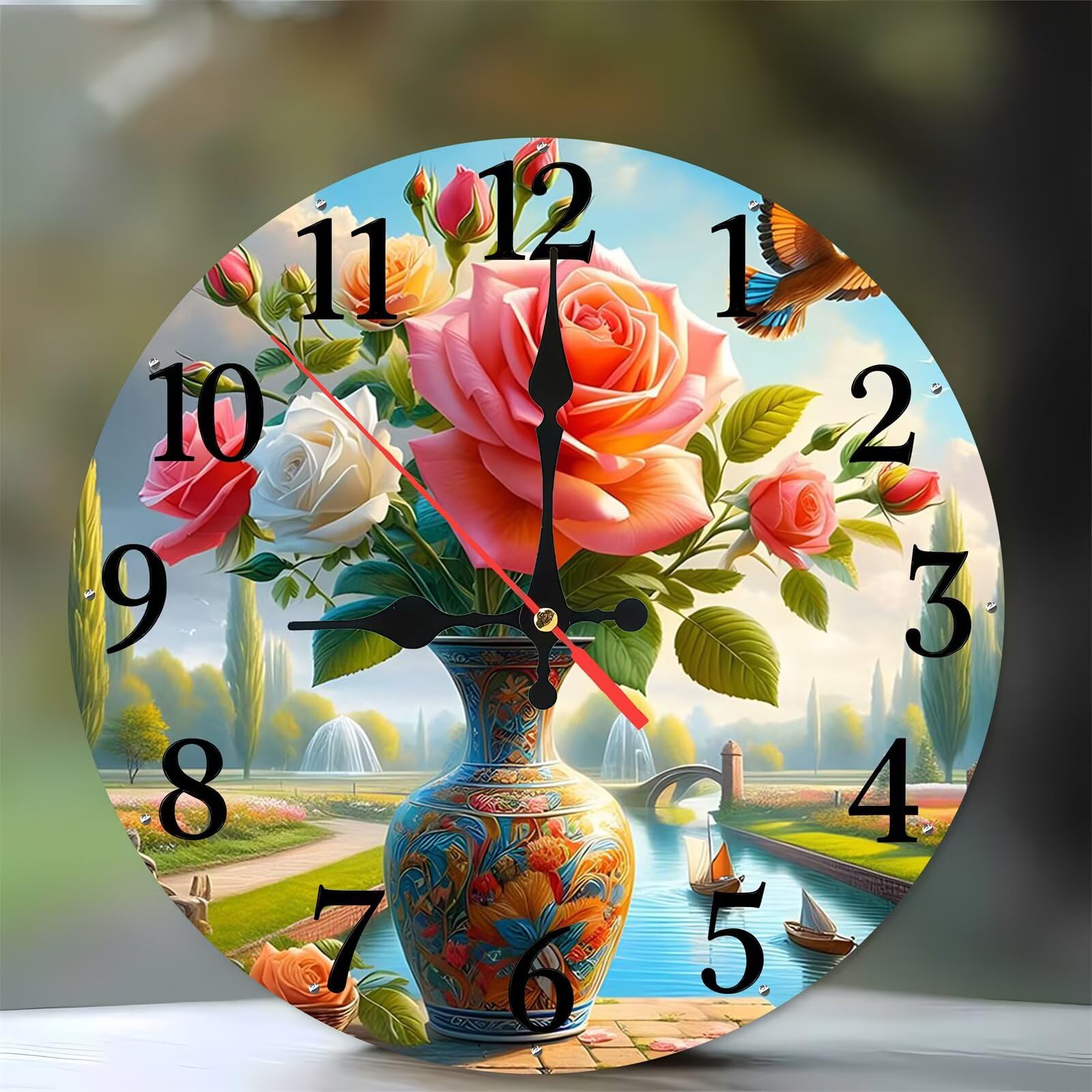 Horloge murale silencieuse pour cuisine et chambre au style vintage rose