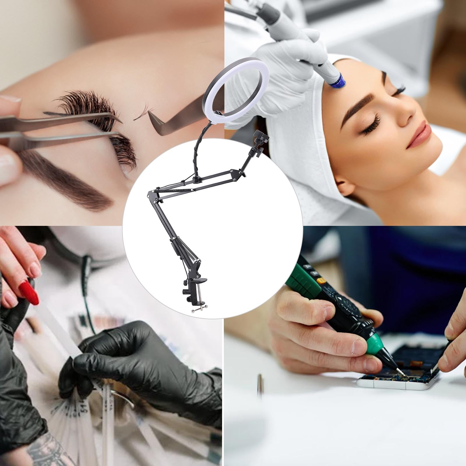 Luce ad anello regolabile sopra la testa con clip per telefono: adatto per bellezza, trucco, nail art e live streaming