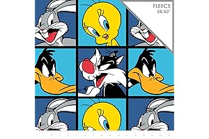 Looney Tunes Characters Blocks in Blue Fleece Fabric by The Yard