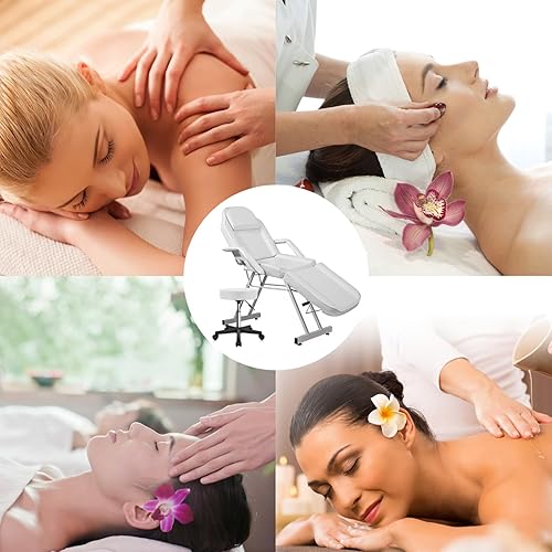 Miniatura 9 de Silla de tatuaje de 3 secciones, cama de masaje profesional ajustable, silla de cama de tatuaje con taburete de spa y gancho para toalla para