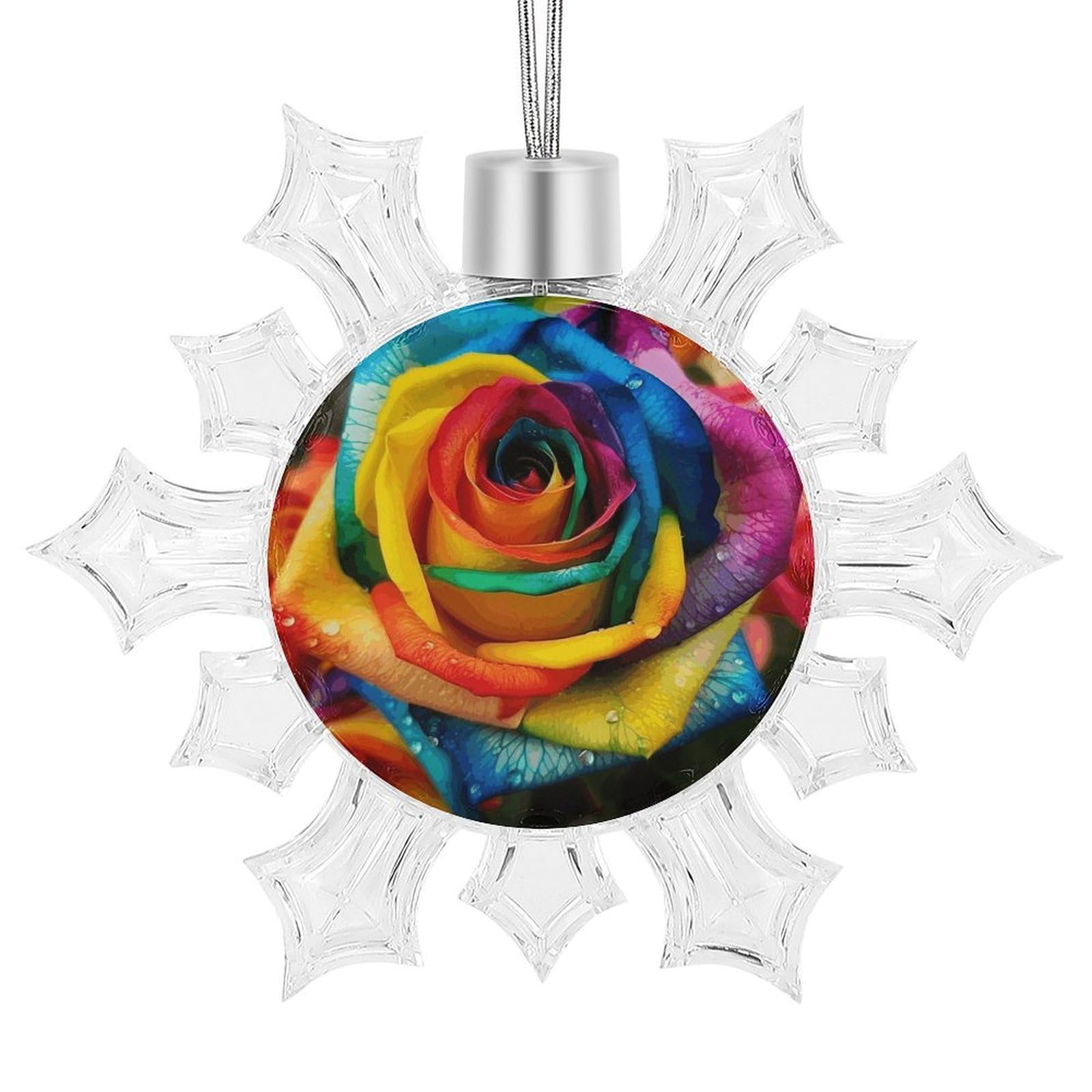 Rainbow Rose Snowflake Ornaments Cute Snowflake Pendant Exquisite Christmas Tree Ornaments for Christmas Weddings New Year Birthday Holiday Celebration