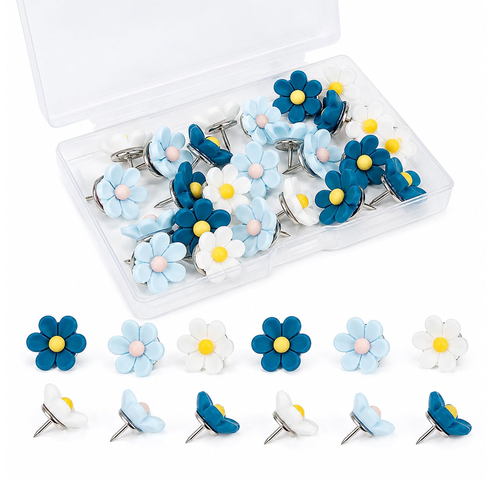 Dixiwuje 30 Pcs Flower Push Pins Decorative Thumb Tacks Set For Desk