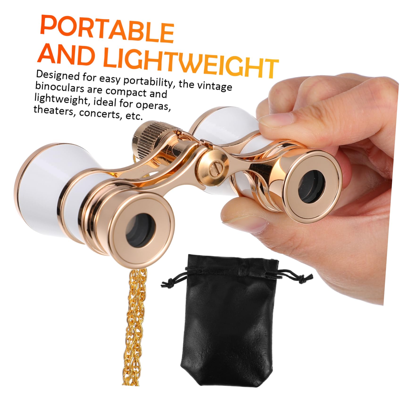 Binocolo Vintage 3x in Lega di Alluminio con Catena | Custodia Inclusa, Stile Classico Elegante, Leggero e Resistente per Sale di Spettacolo e Opere