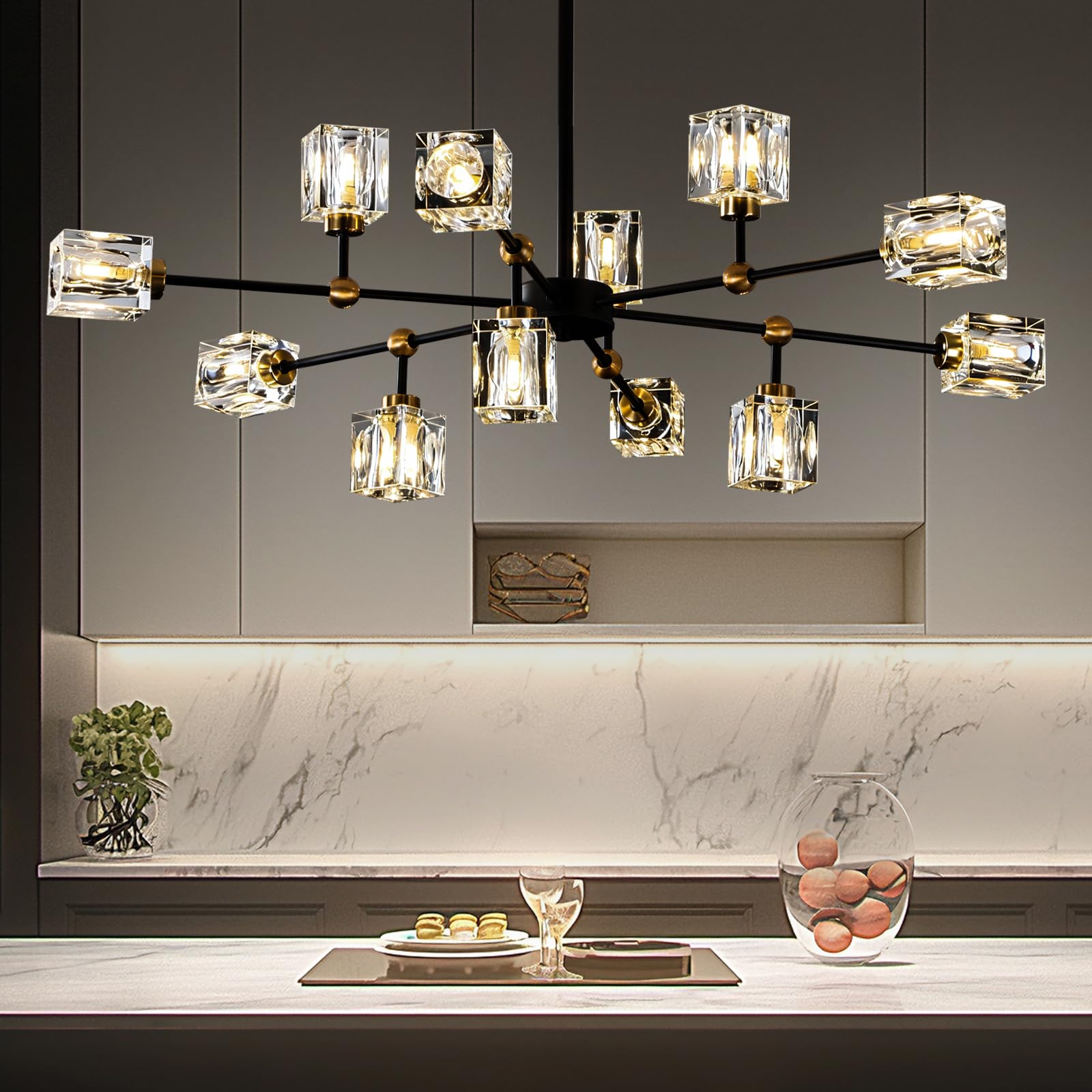 Photo 1 of LIXDRASK Crystal Sputnik Chandelier with 12-Light Modern Light Fixtures