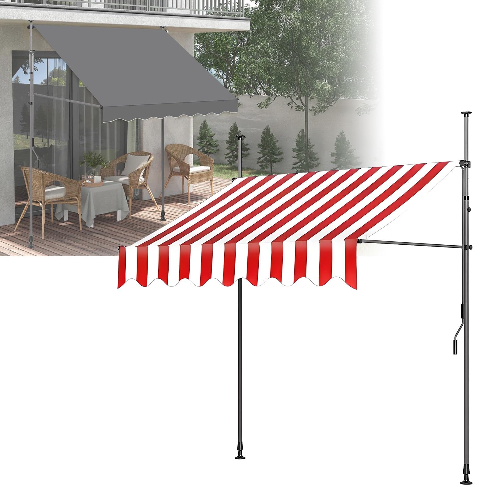 Store pare-soleil rétractable 2,15-3,1 m, auvent manuel réglable pour terrasse et balcon