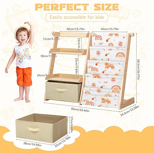 Miniatura 2 de Estantería infantil y organizador de almacenamiento de juguetes 2 en 1 para niños pequeños, estante de 4 niveles con caja de juguetes para