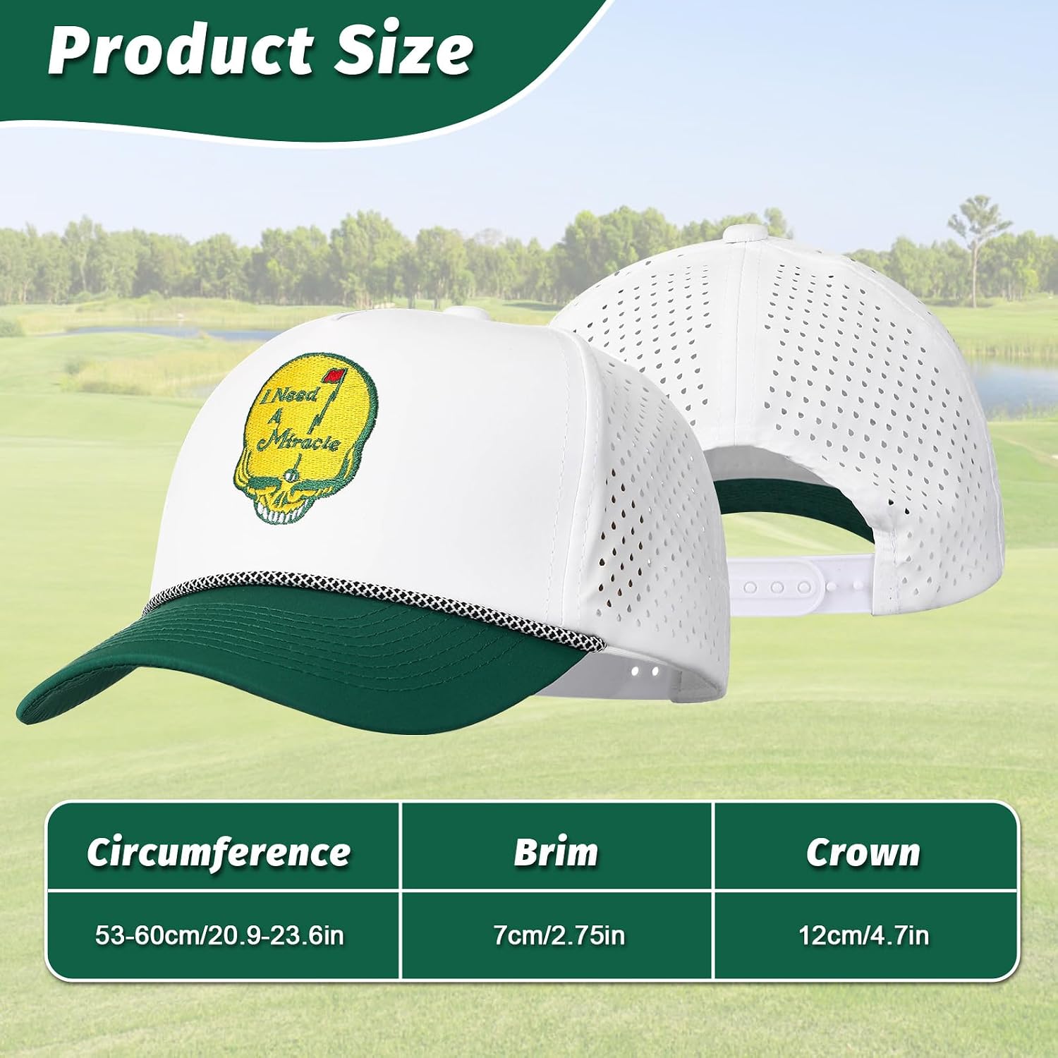 Men's Funny Skull Golf Hat Gifts for Golfers Adjustable Snapback Golf Cap I Need A Miracle Embroidery Baseball Cap