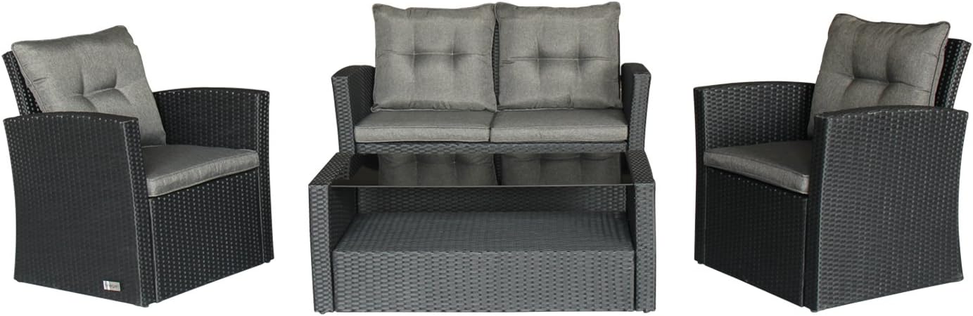 Magari FurnitureMAG-1601S2 4 Piece Complete Outdoor Rattan Patio Pool Garden Set, 4 Seater, Black