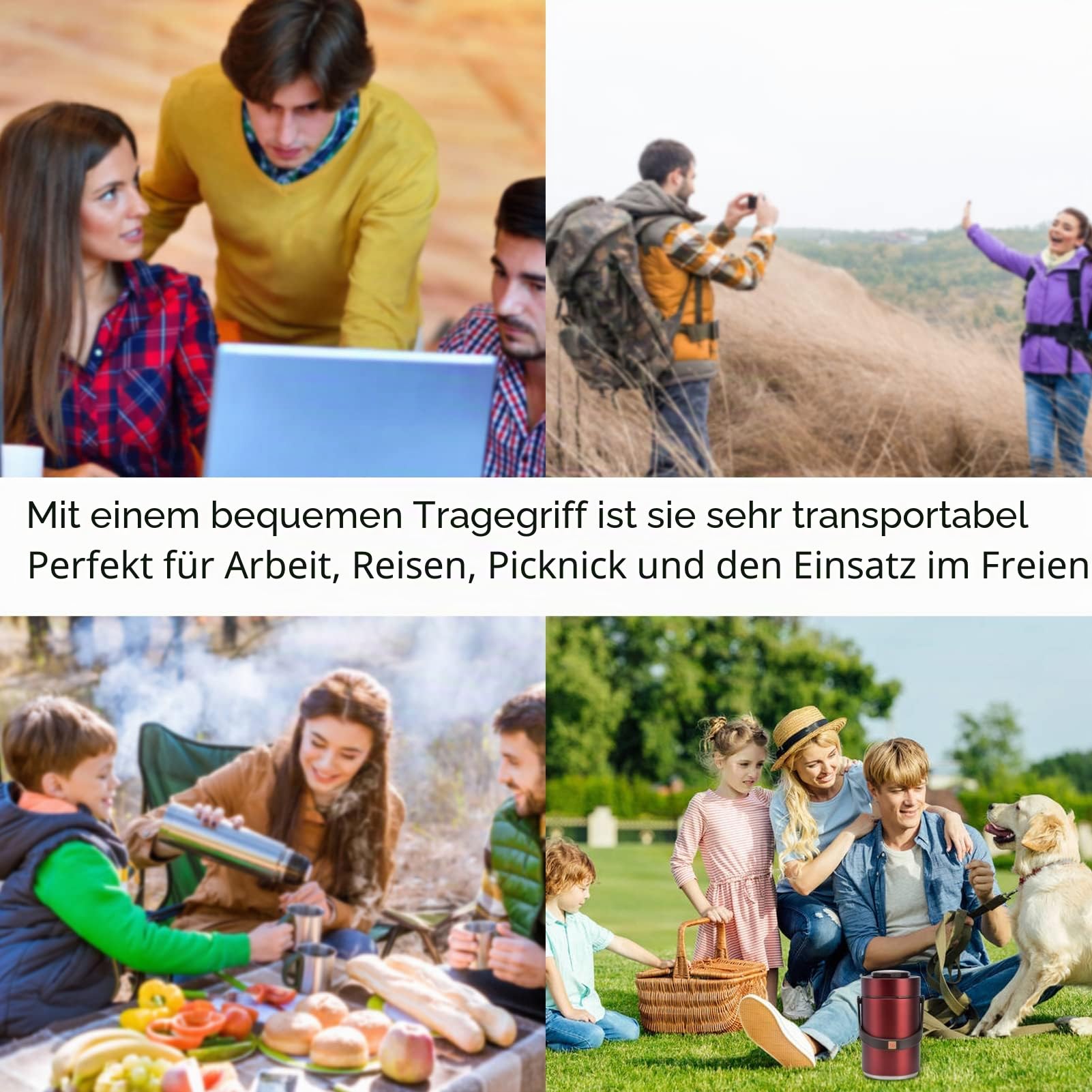 2,3 L Isolierte Thermoskanne für Heiße Speisen, Edelstahl 304, 3 Ebenen, Auslaufsicher, Stapelbar, Thermo-Lunchbox-Behälter, Vakuum-Lebensmittelglas, Suppenaufbewahrung für Schule, Büro(1#)