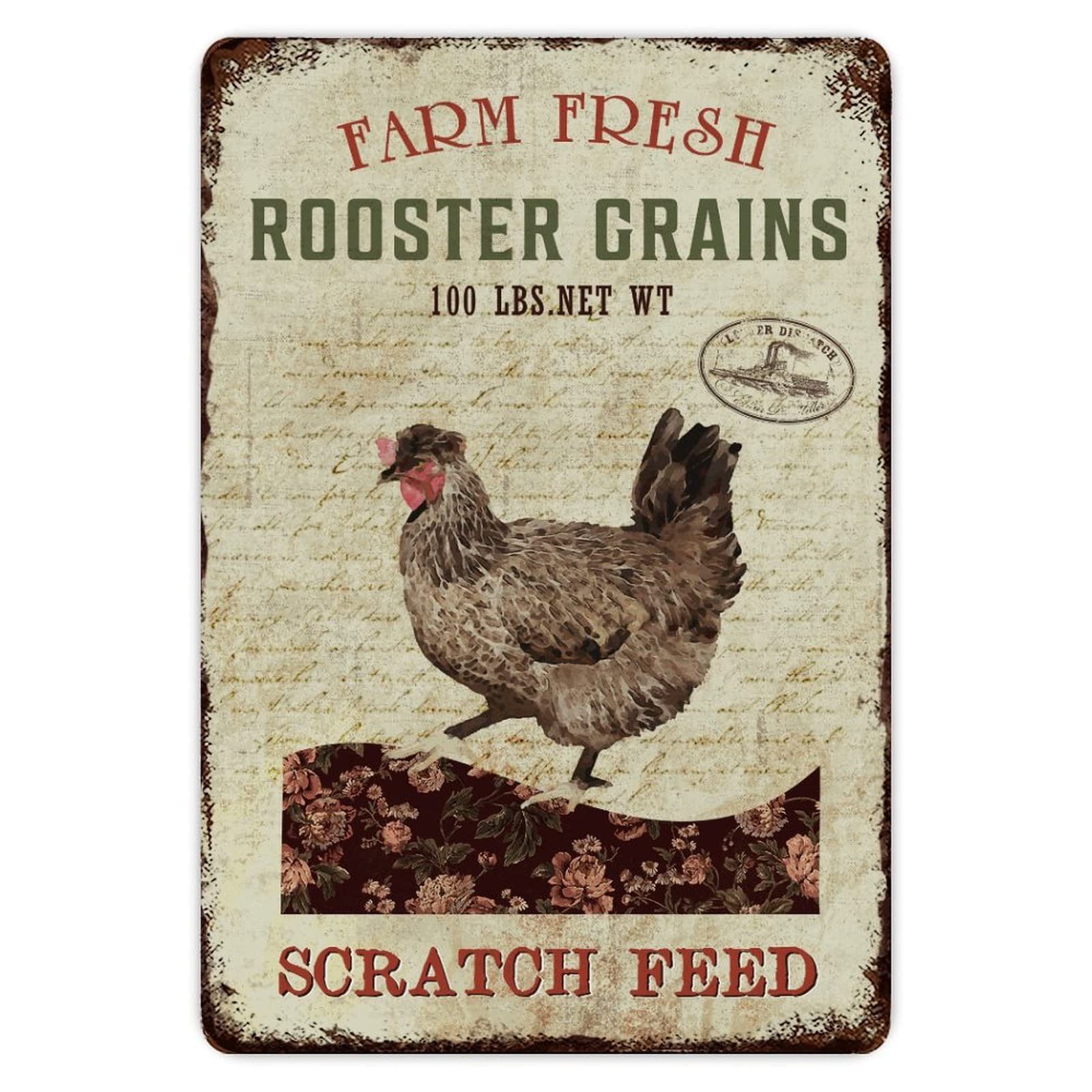 ENEDNATE Funny Vintage Metal Sign Farm Fresh Rooster Grains Aluminum Sign 8x12 inch Metal Tin Sign Retro Wall Door Hanger Decor Sign