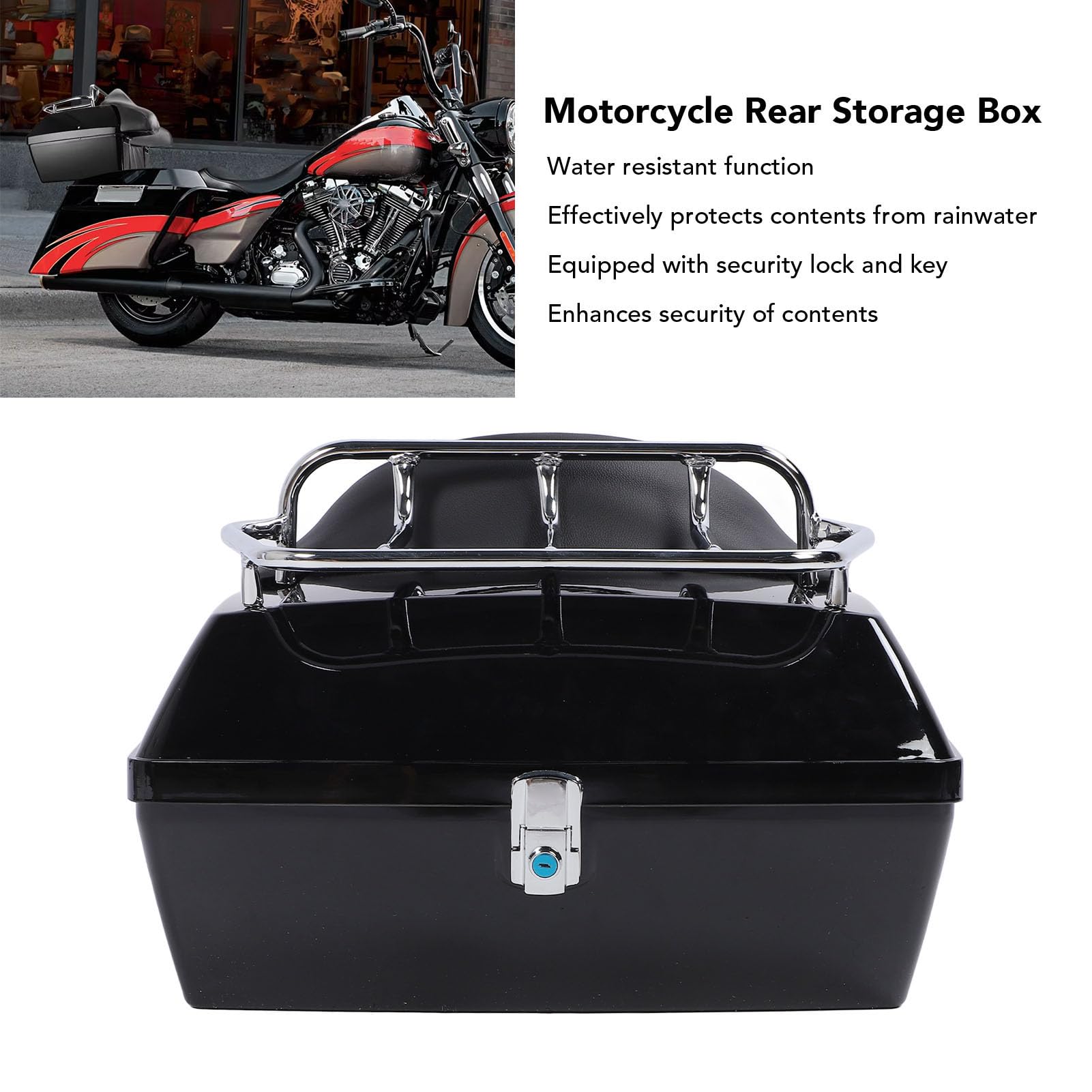 Bauletto Posteriore per Moto Baule Universale Impermeabile Durevole da 48 Litri per Ciclisti e Pendolari Realizzato in Plastica ABS (BLACK)