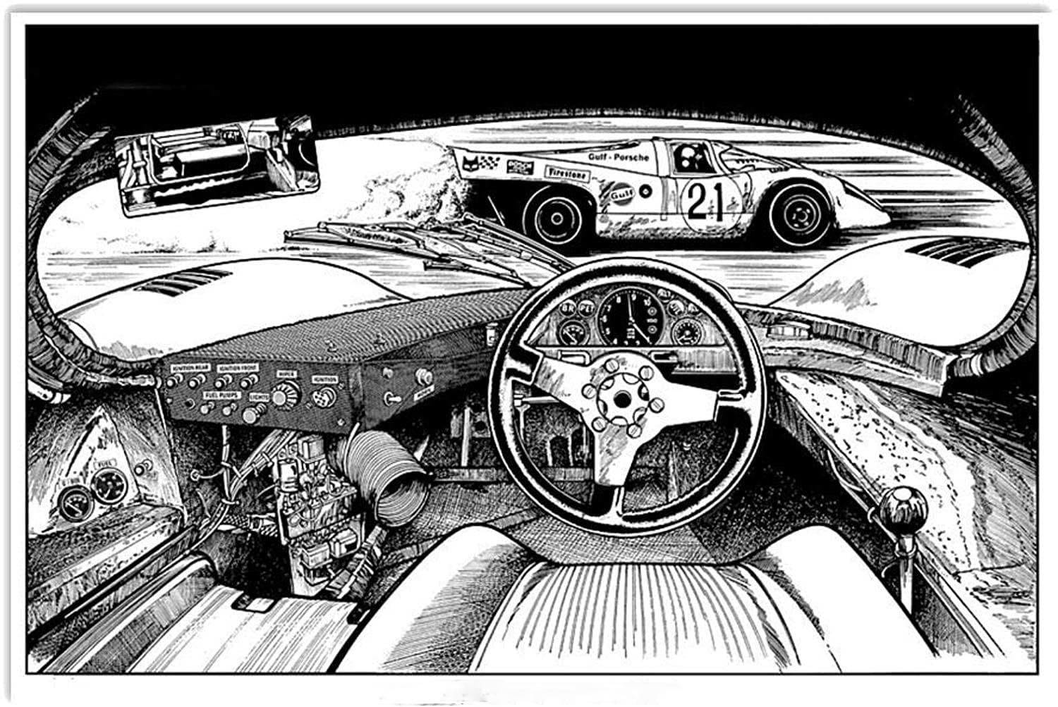 Racing Cabin Black White Art Racing Tin Sign, Wall Decor, Metal Sign, Home Bar, Garage Tin Sign 12x8inch