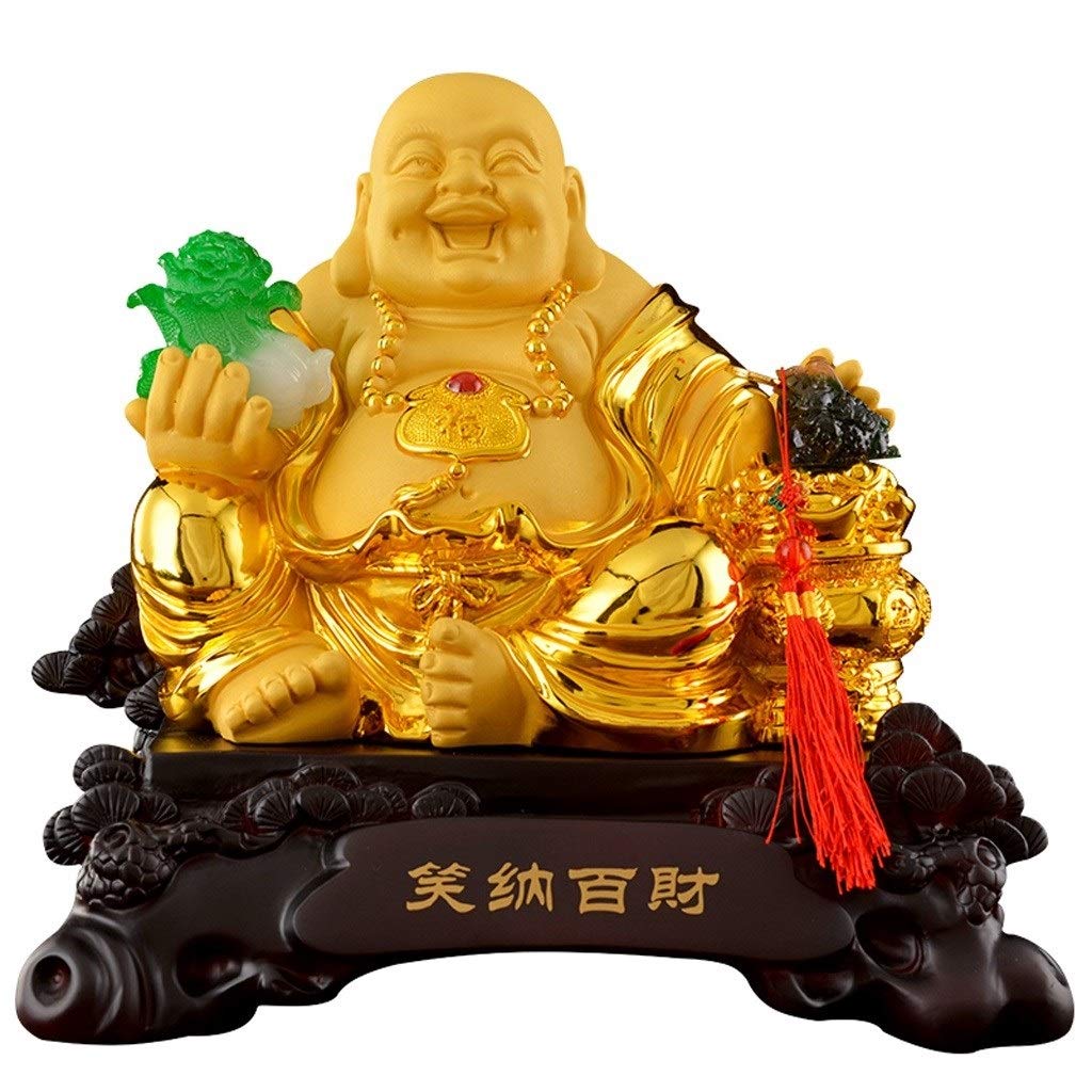 SBCGFY Feng Shui Statue,Fengshui Resin Sitting Laughing Buddha With Cabbage And Money Frog Protect House Peace Wealth Decoration Lucky Decoration Blessing Gift