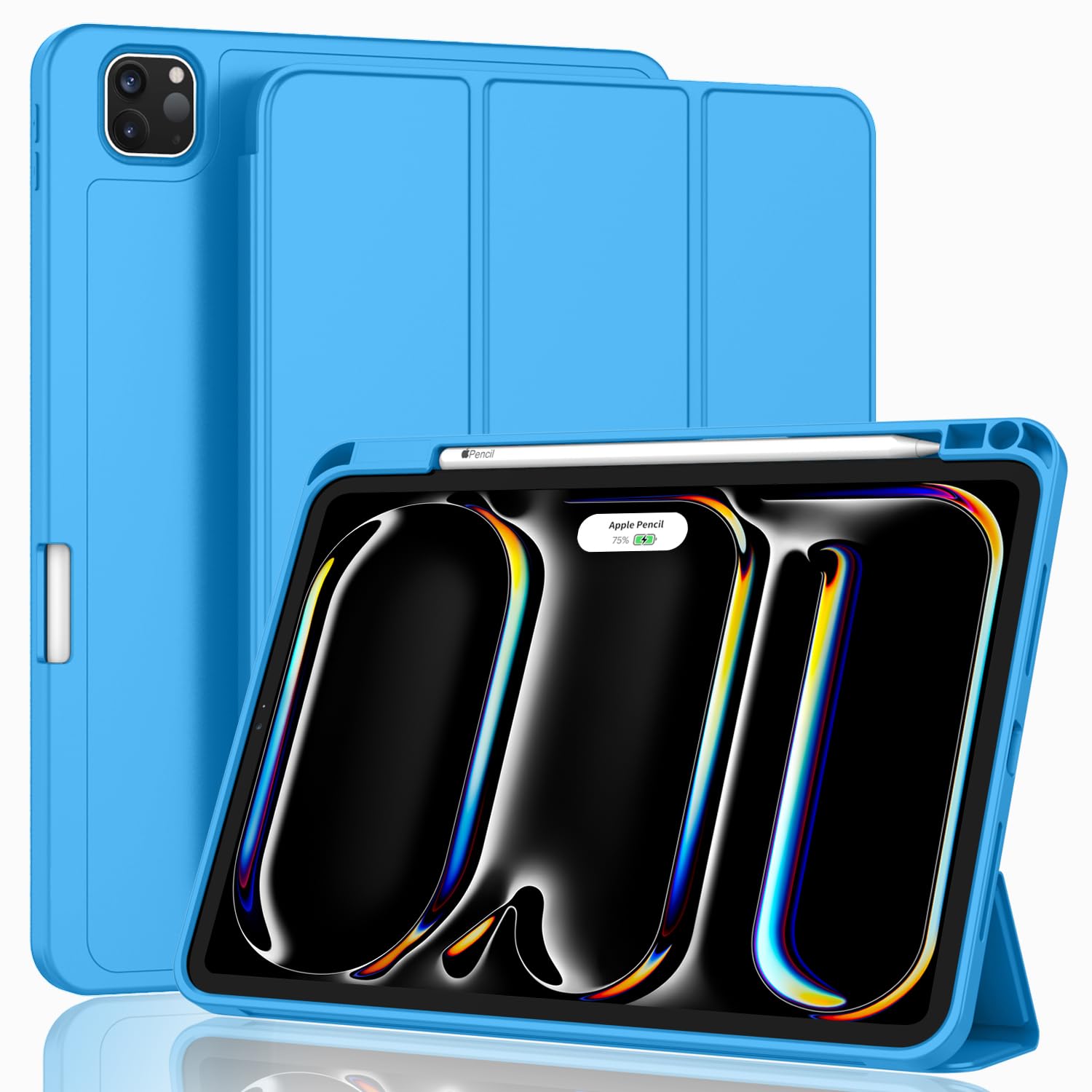 ZryXal New iPad Pro 13 Inch Case (M5) 2025 / (M4) 2024 with Pencil Holder, Smart iPad Case [Support Pencil Pro and Pencil (USB-C)], Support Touch ID and Auto Wake/Sleep (New Ocean Blue)