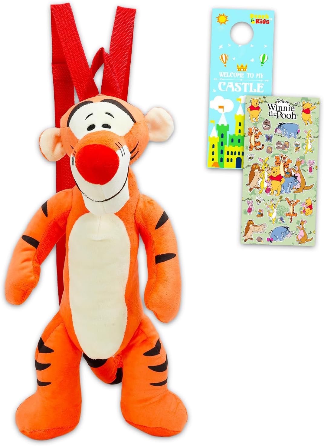 Tigger Plushie Backpack Set - Bundle with 16" Disney Winnie The Pooh Plush Doll with Carrying Straps Plus Stickers, More | Tigger Plush Bag