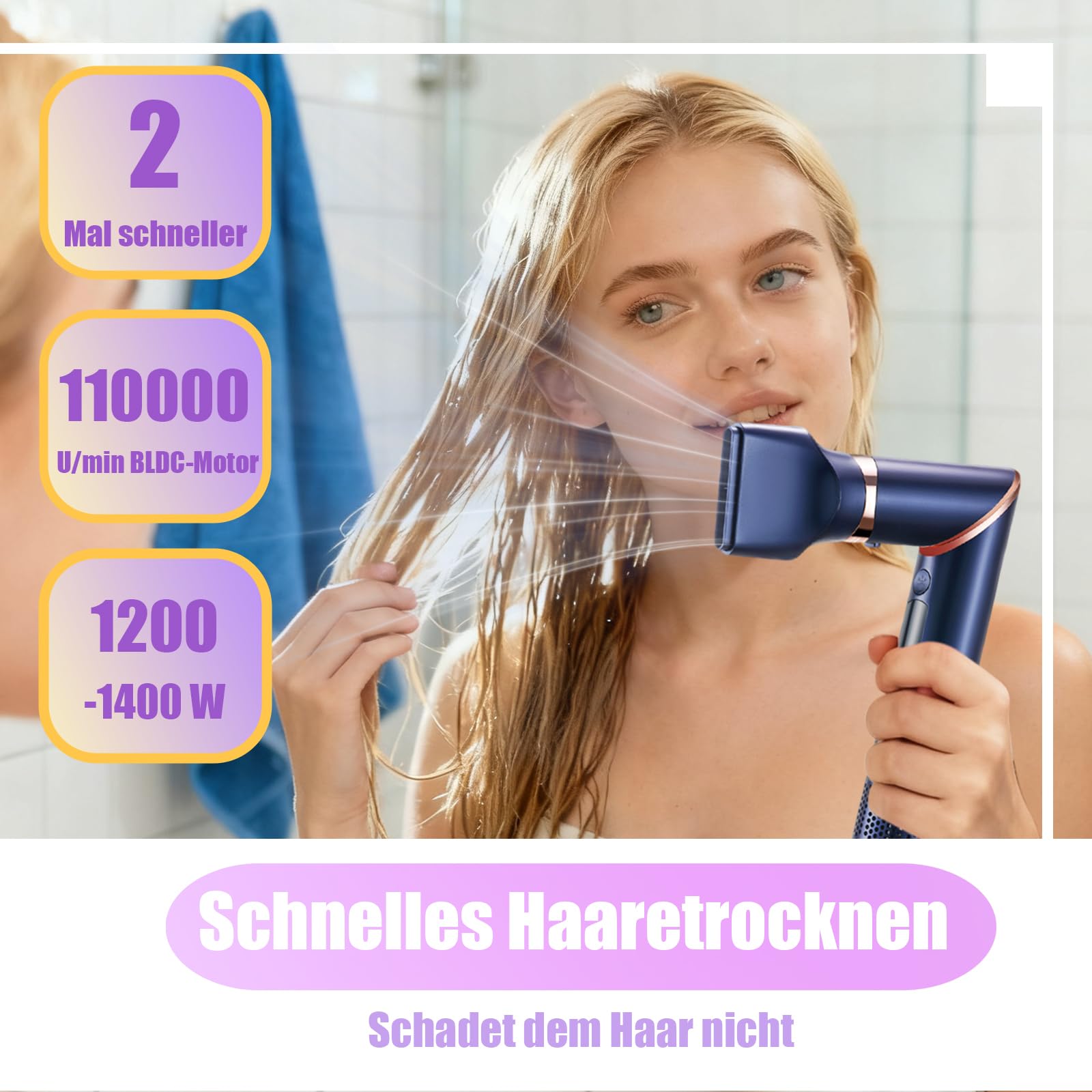 VGR 477 7 in 1 Heißluft Multi-Styler mit LED Display, BLDC Motor 110000RPM, 4 Temperatur & 3 Geschwindigkeitsstufen, Ionentechnologie, 360° Drehkabel, 1200–1400W Haartrockner & Lockenstab Set, Blau