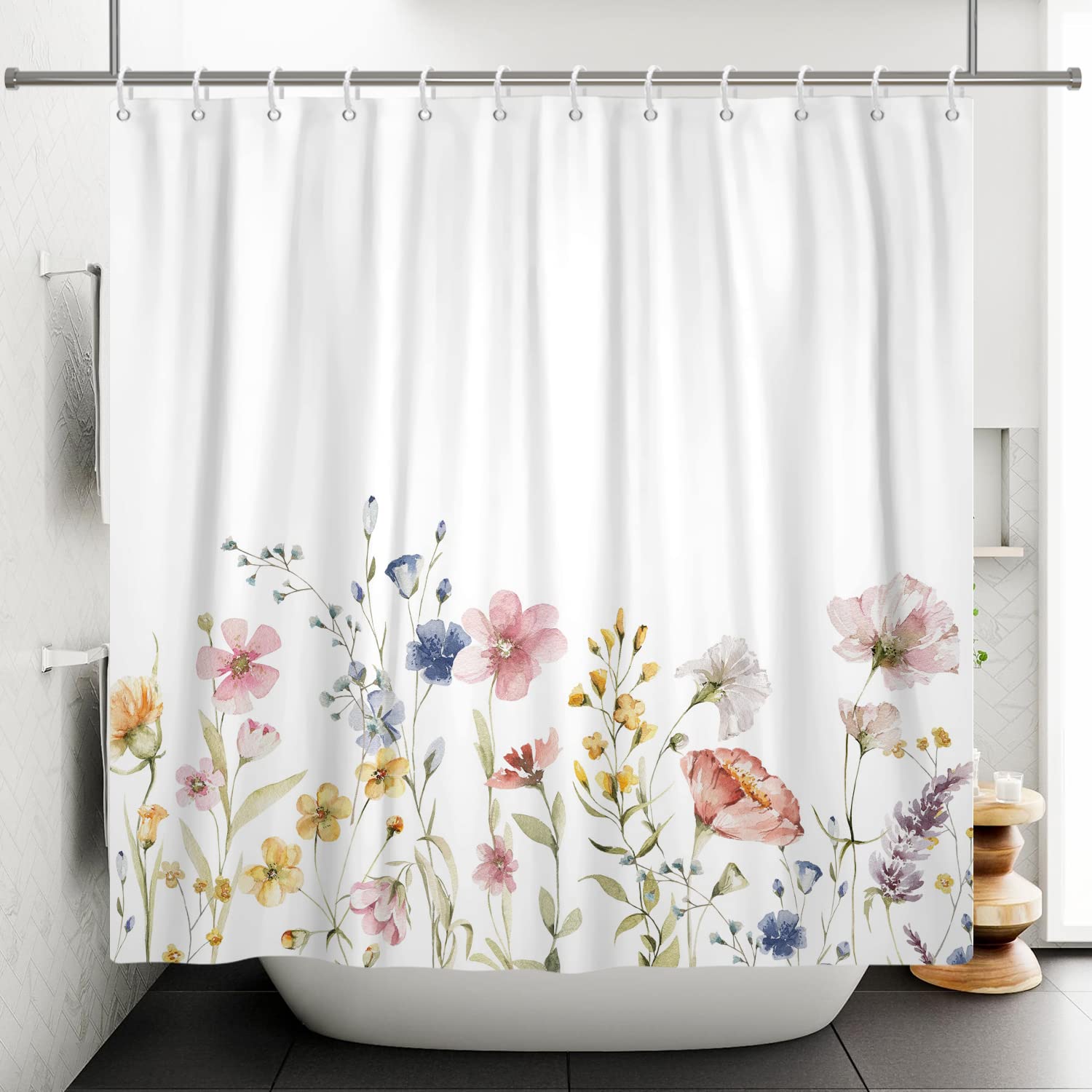 Duschvorhang Zitronen-Blume - Wasserdichter Stoff 183x183 Cm Mit Haken