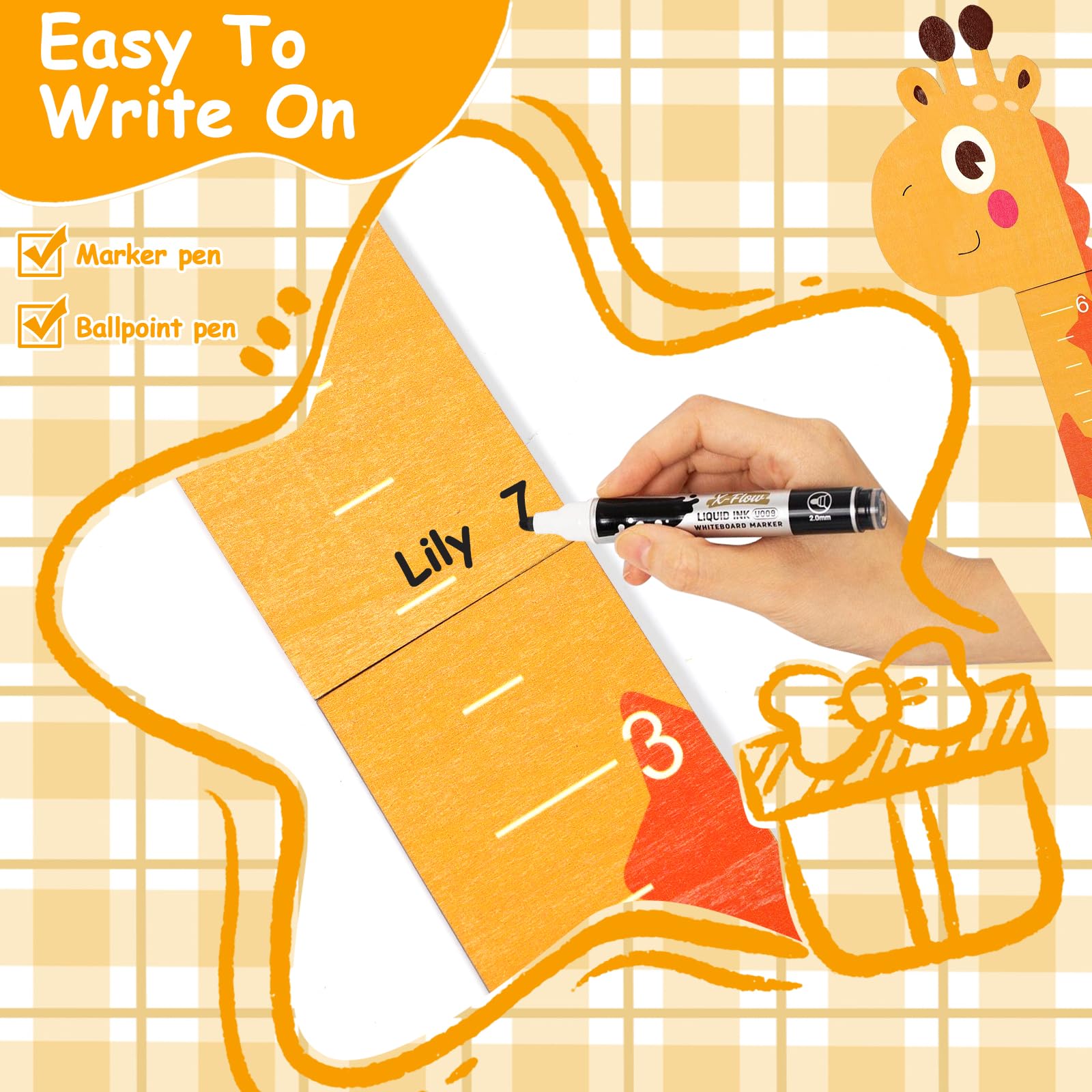 Wooden Height Chart for Kids Wall Mounted Growth Ruler Height Measurement Cute Animals Kids Height Wall Chart for Bedroom Nursery Decoration (Yellow) - Image 3