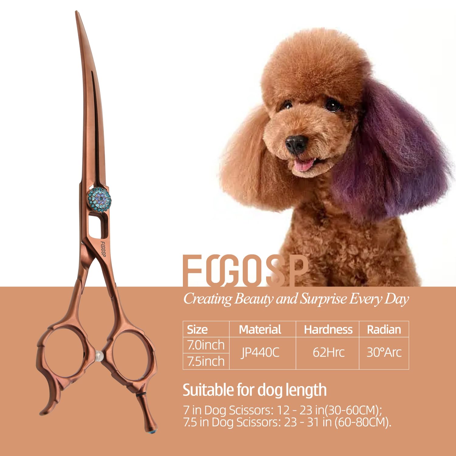 Suzhi Teddy Ciseaux de toilettage professionnels incurvés pour chiens 17,8 cm vers le bas à 30° en alliage d'acier à haute teneur en cobalt pour toiletteurs droitiers (7, courbe chocolat)