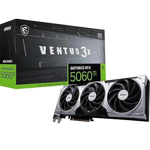 msi Gaming RTX 5060 Ti 8G Ventus 3X OC Graphics Card (8GB GDDR7,128-bit, Extreme Performance: 2602 MHz, DisplayPort x3 2.1a, HDMI 2.1b, NVIDIA Blackwell Architecture)