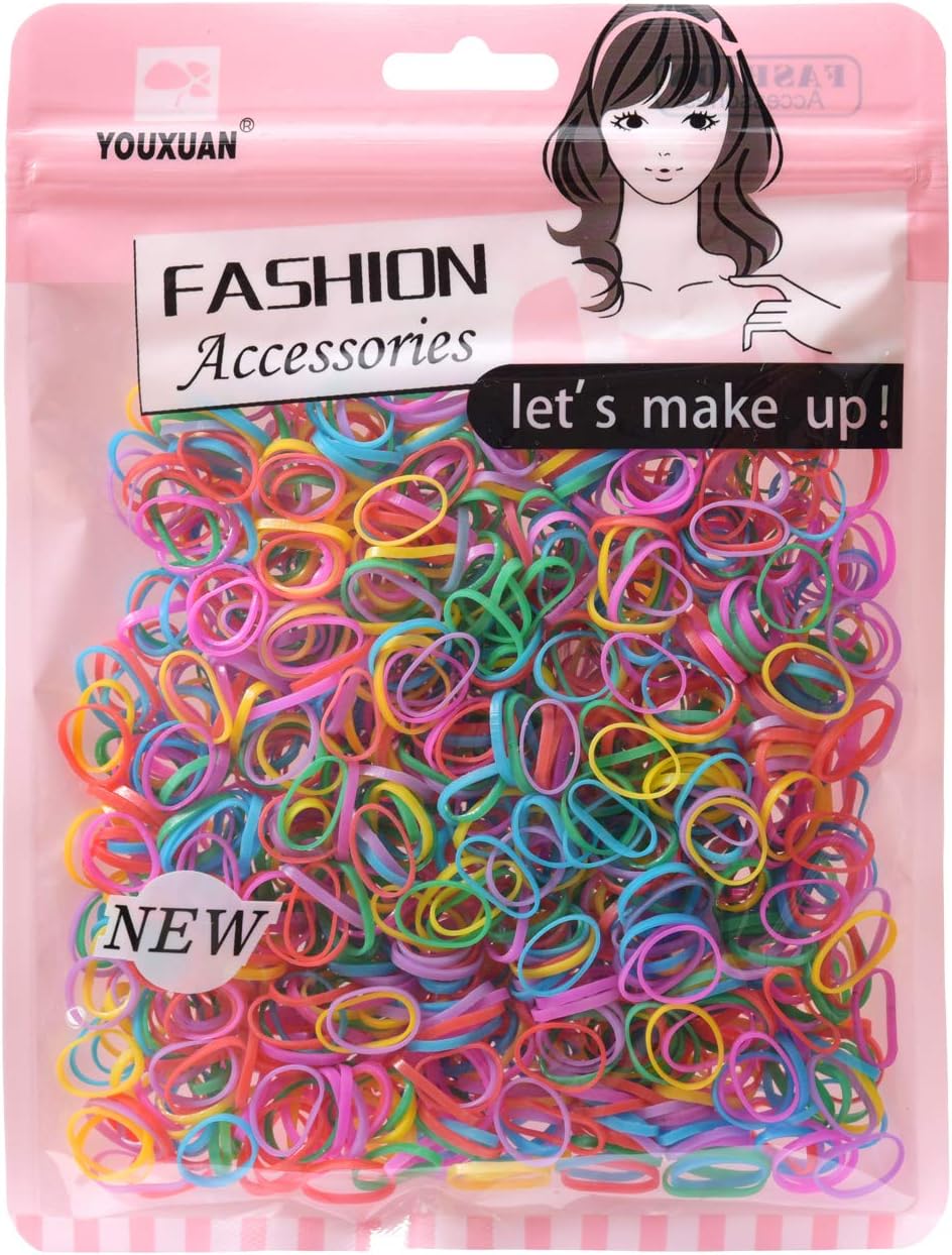 YOUXUAN Small Size, Spring Colors: Kids Elastics No Damage Colored Hair Bands Fashion Girls Hair Ties 1000 Count Small Size