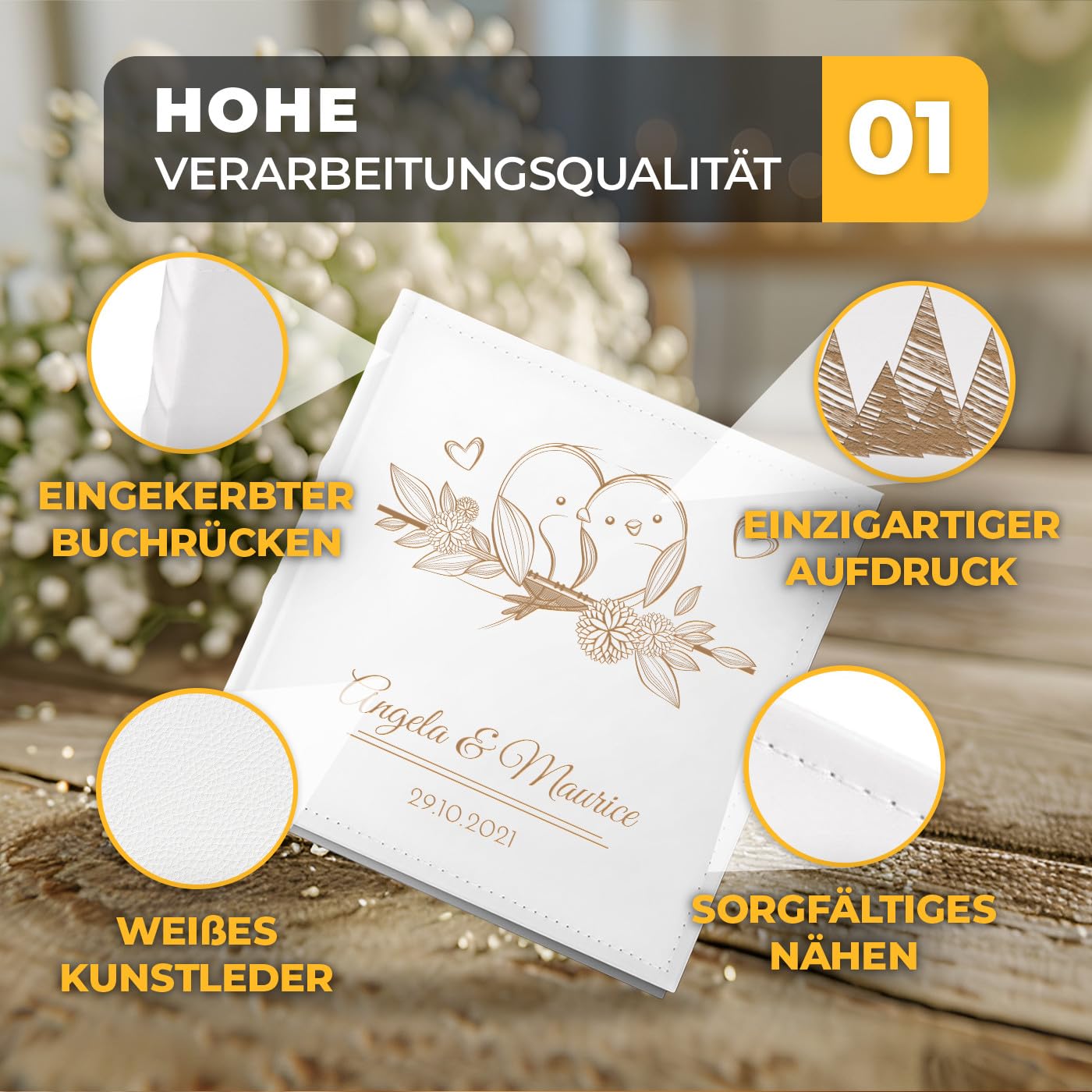 Maverton Einsteckalbum mit Aufdruck - Fotoalbum für 200 Fotos 10x15-50 Seiten - Größe: 21x22cm - Weiß - personalisierte Geschenke für Paar zur Hochzeit zum Hochzeitstag