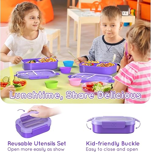 Miniatura 4 de Lonchera Bento para niños y adultos, estilo bento, 44.0 fl oz, tamaño de porción ideal a prueba de fugas, para adolescentes y niños, sin BPA, para
