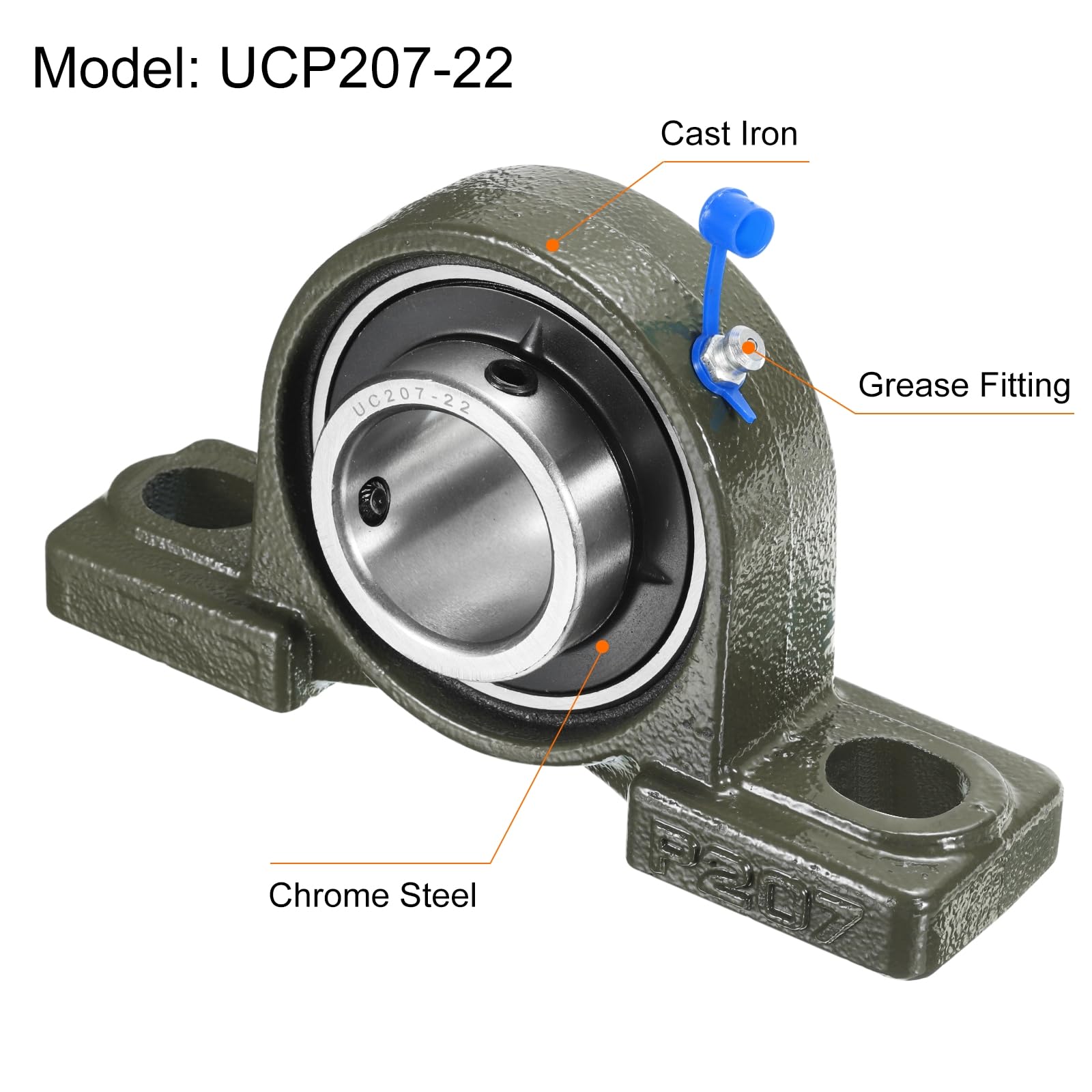 QUARKZMAN 2 Pz UCP207-22 Cuscinetti a Piastra a Cuscino Diametro Foro 1-3/8 pollici Auto-Allineanti, Base in Ghisa Massiccia Montata Cuscinetti in Acciaio al Cromo