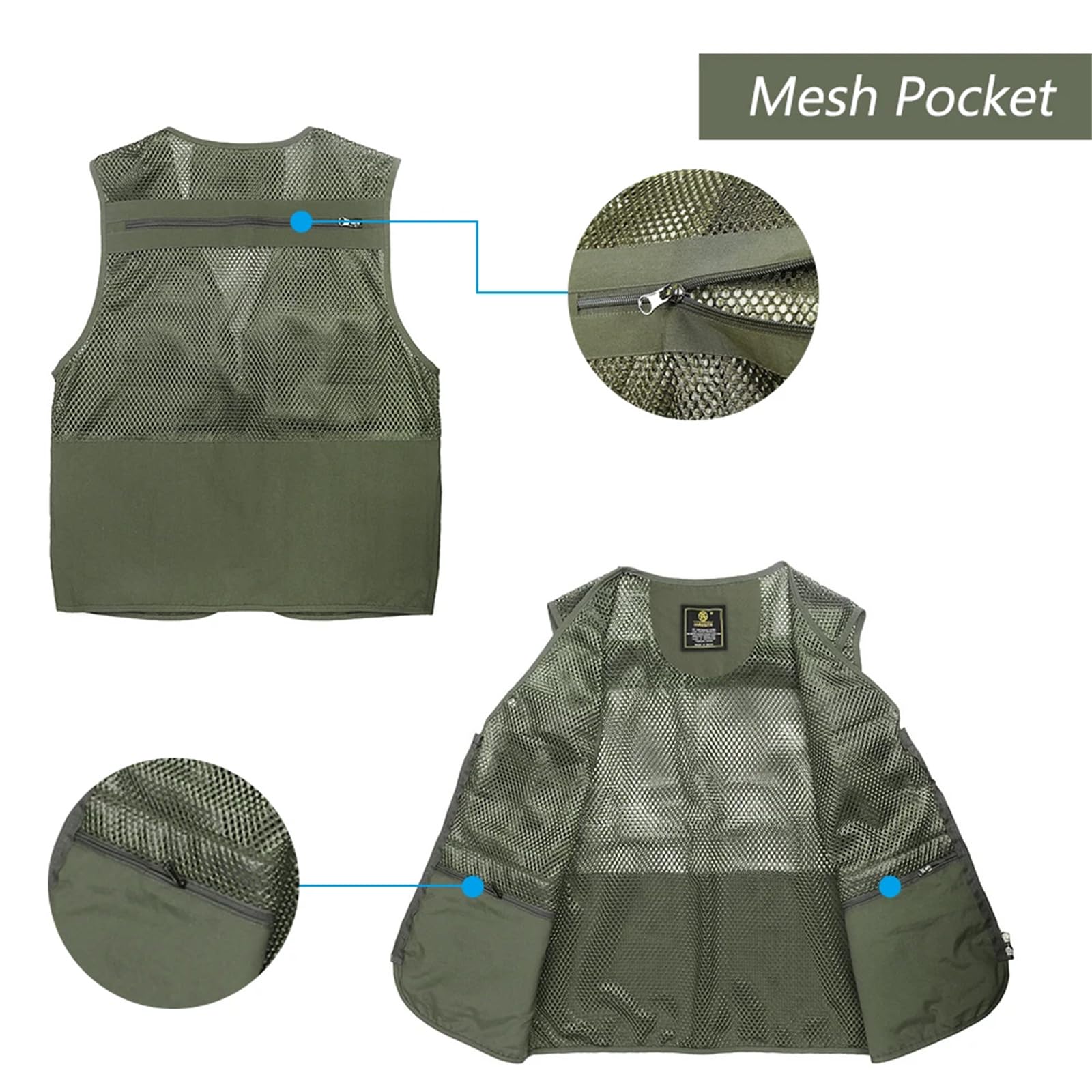 Gilet da Pesca da Uomo Gilet da Pesca Traspirante da Viaggio in Rete con Tasche con Cerniera Gilet da Lavoro Estivo per attività all'aperto