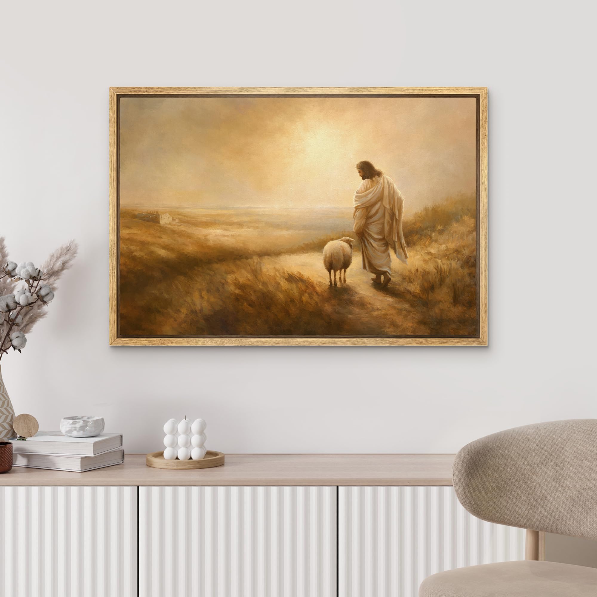 Amazon.com: MUDECOR Framed Canvas Print Wall Art Jesus and Lamb
