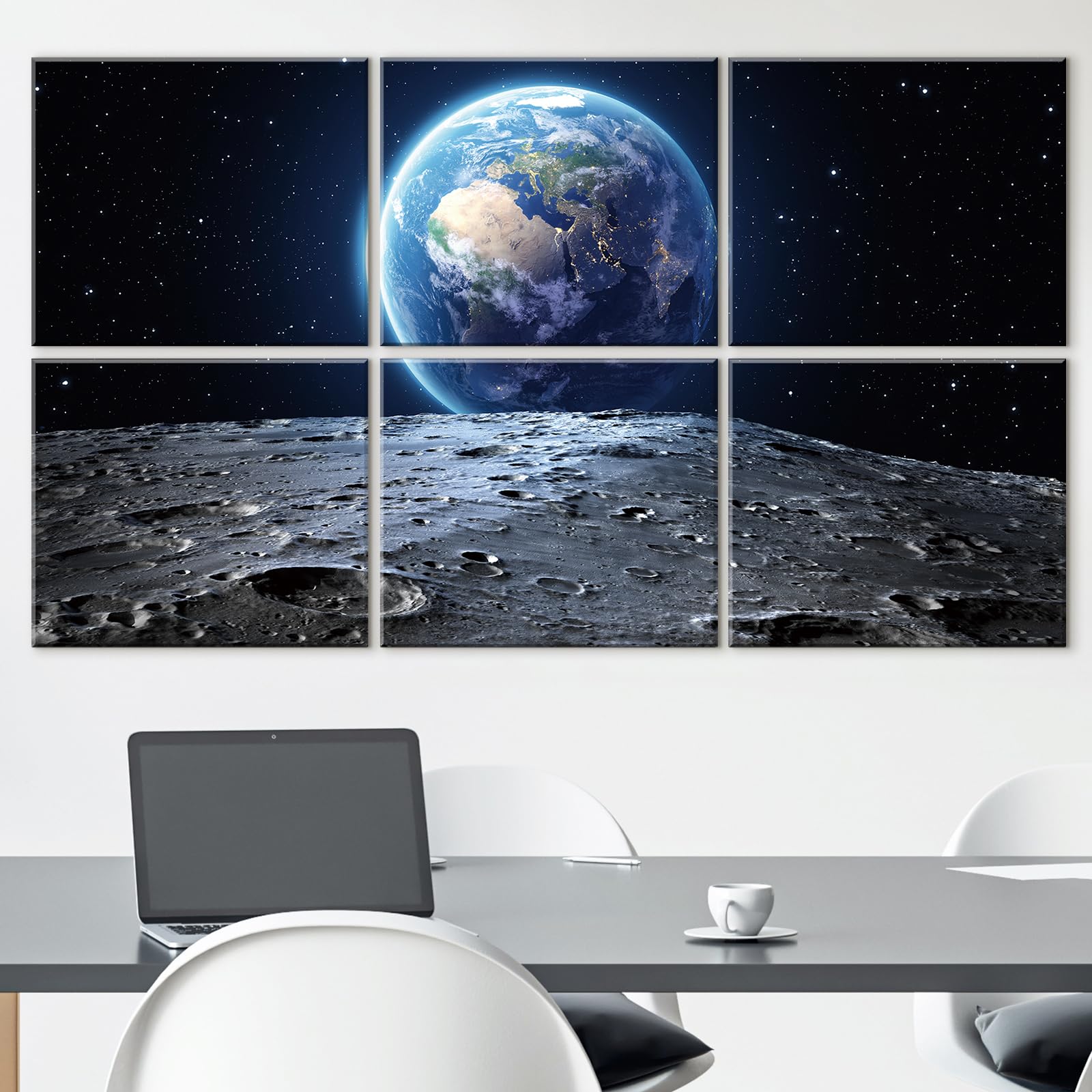 JBER Wall Art for Living Room, Blue Earth Frameless Painting on Fiberboard, 6 Panels Spliced into a Large Self-adhesive Wall Decor Art Pictures, Artwork for Bathroom, Bedroom, Office Decor 47.2 x 27x 0.4"