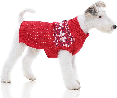 Miniatura 10 de FUAMEY - Suéter navideño para perros, suéter cálido clásico con diseño de copo de nieve para Año Nuevo, suéter de cuello alto de punto para clima