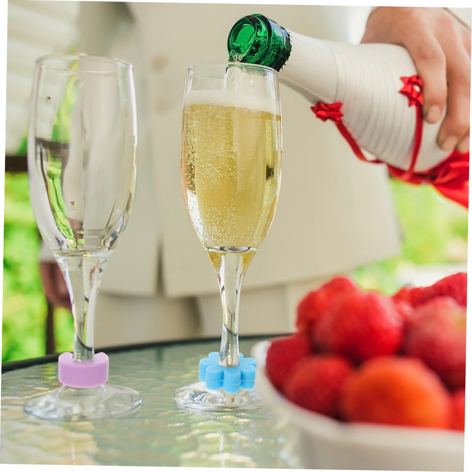 PRETYZOOM 1 Set Decorative Silicone Replaceable Wine Glass Markers Cup Identifiers for Parties Weddings Bars and Events and Drink Labels