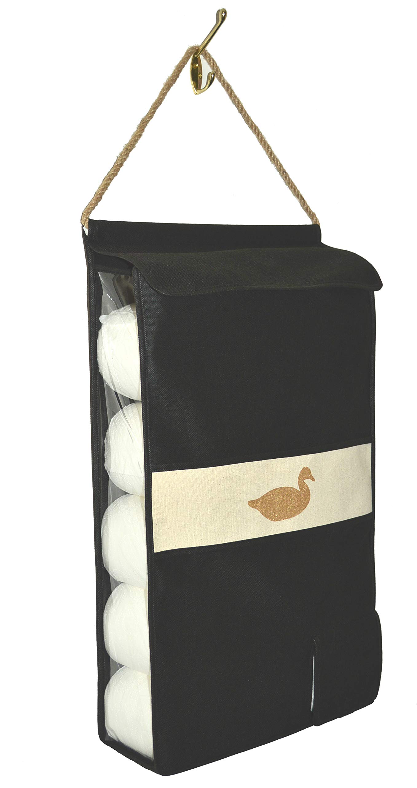 Rollie Holdies Black hanging toilet roll holder toilet roll storage dispenser hand stenciled