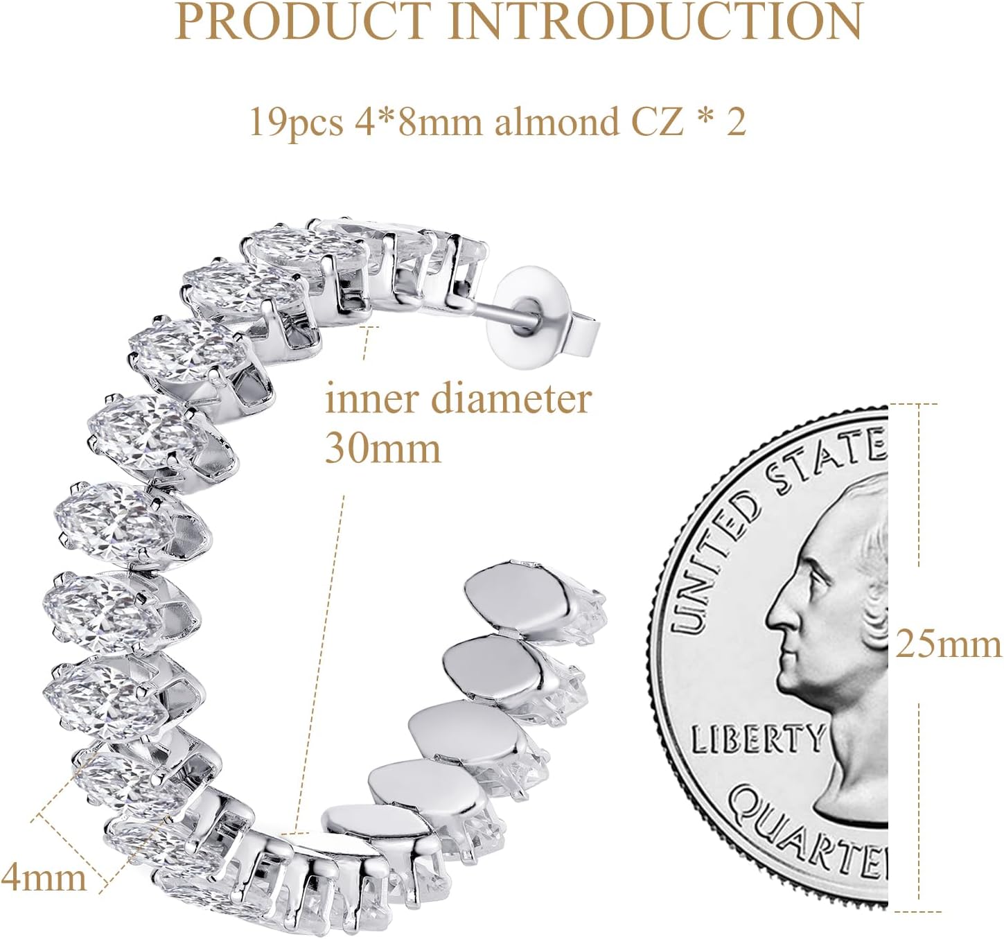 Large Rhinestone Hoop Earrings for Women: Hypoallergenic 14K Gold or White Gold Plated Thick Sparkling Crystal Big Silver Hoops Earrings for Woman Prom Party Favors or Daily Wear - Image 3