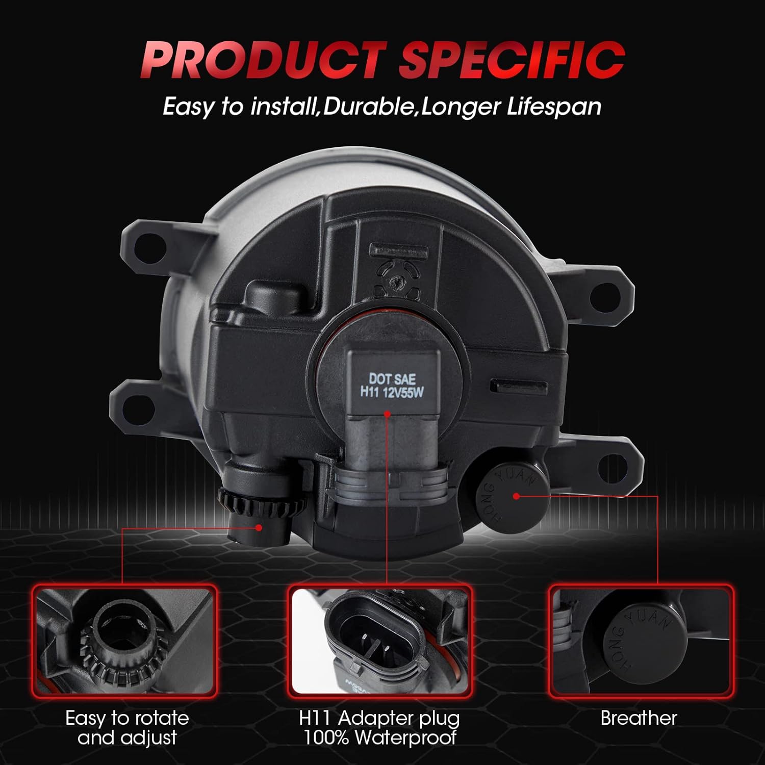 Fog Light Assembly Replacement for 2011-2013 CT200h 2011-2014 IS250/350 Toyota 4Runner Avalon Camry Highlander Matrix Prius Rav4 Tacoma With H11 12V 55W Halogen Bulbs 1 Pair