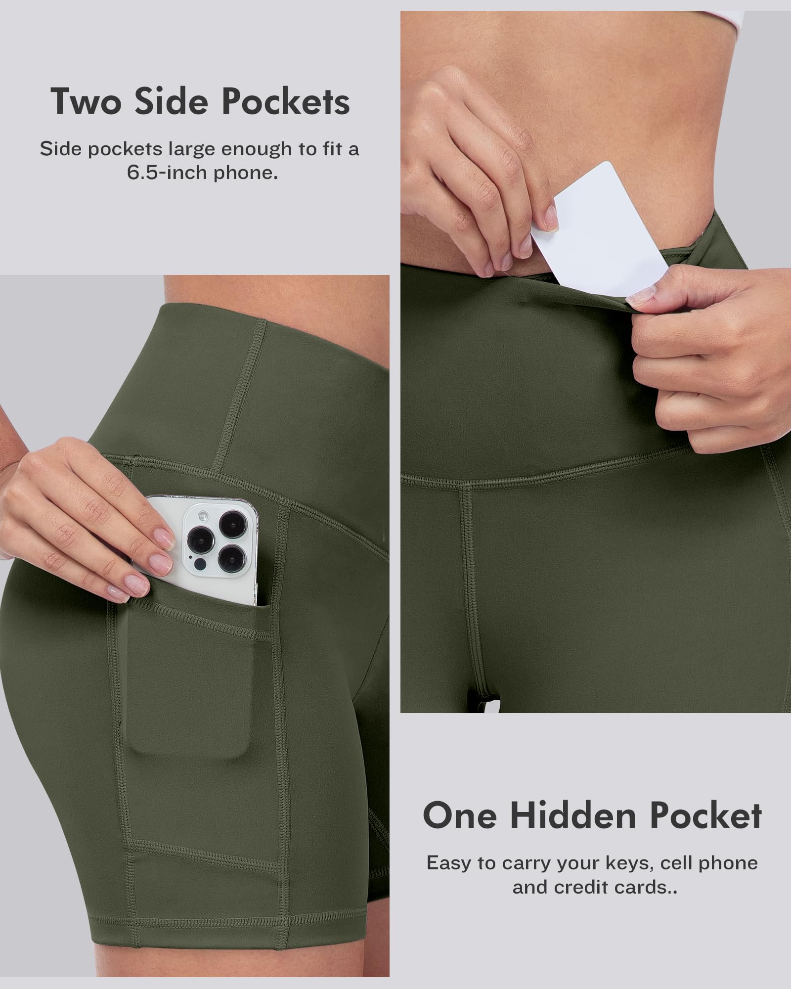LZYVOO Pantalones Cortos de Elastano para Mujer con Bolsillos, Pantalones Cortos de Cintura Alta para Yoga y Entrenamiento, Paquete de 5: Negro, Gris Oscuro, Azul Marino, borgoña, Verde Militar, M