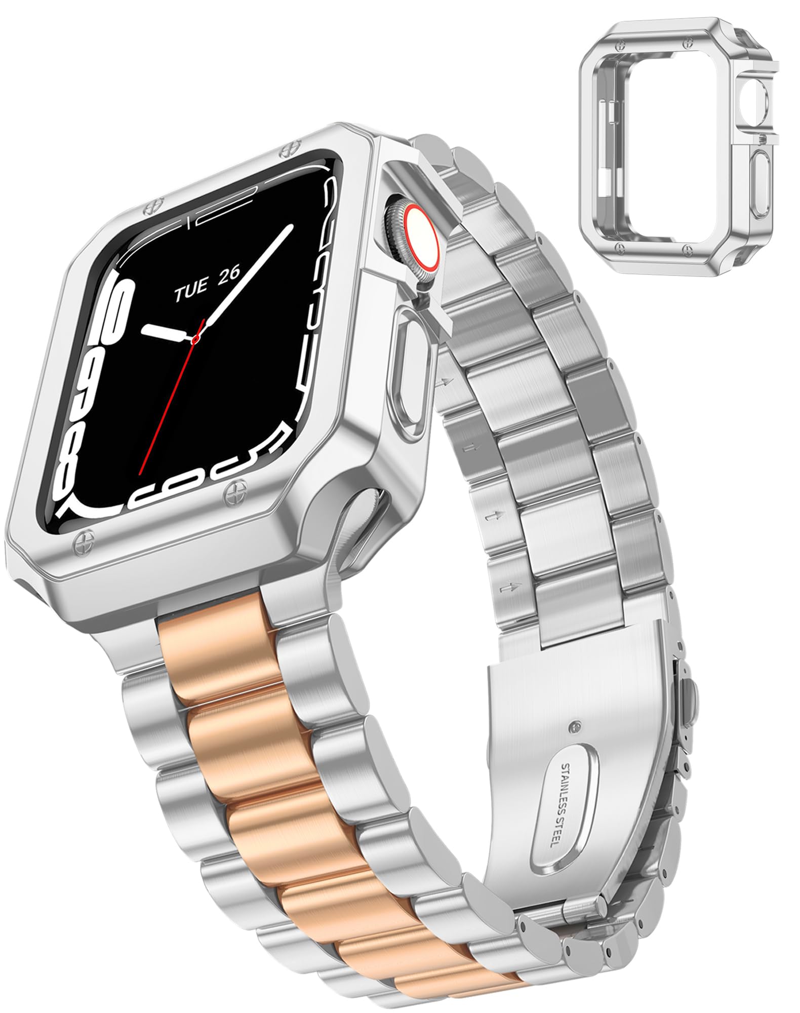 TISIMO Compatible with Apple Watch Band 45mm 44mm 42mm 41mm 40mm 38mm,Stainless Steel Metal iWatch Band with TPU Case for Apple Watch Series 9 8 7 6 5