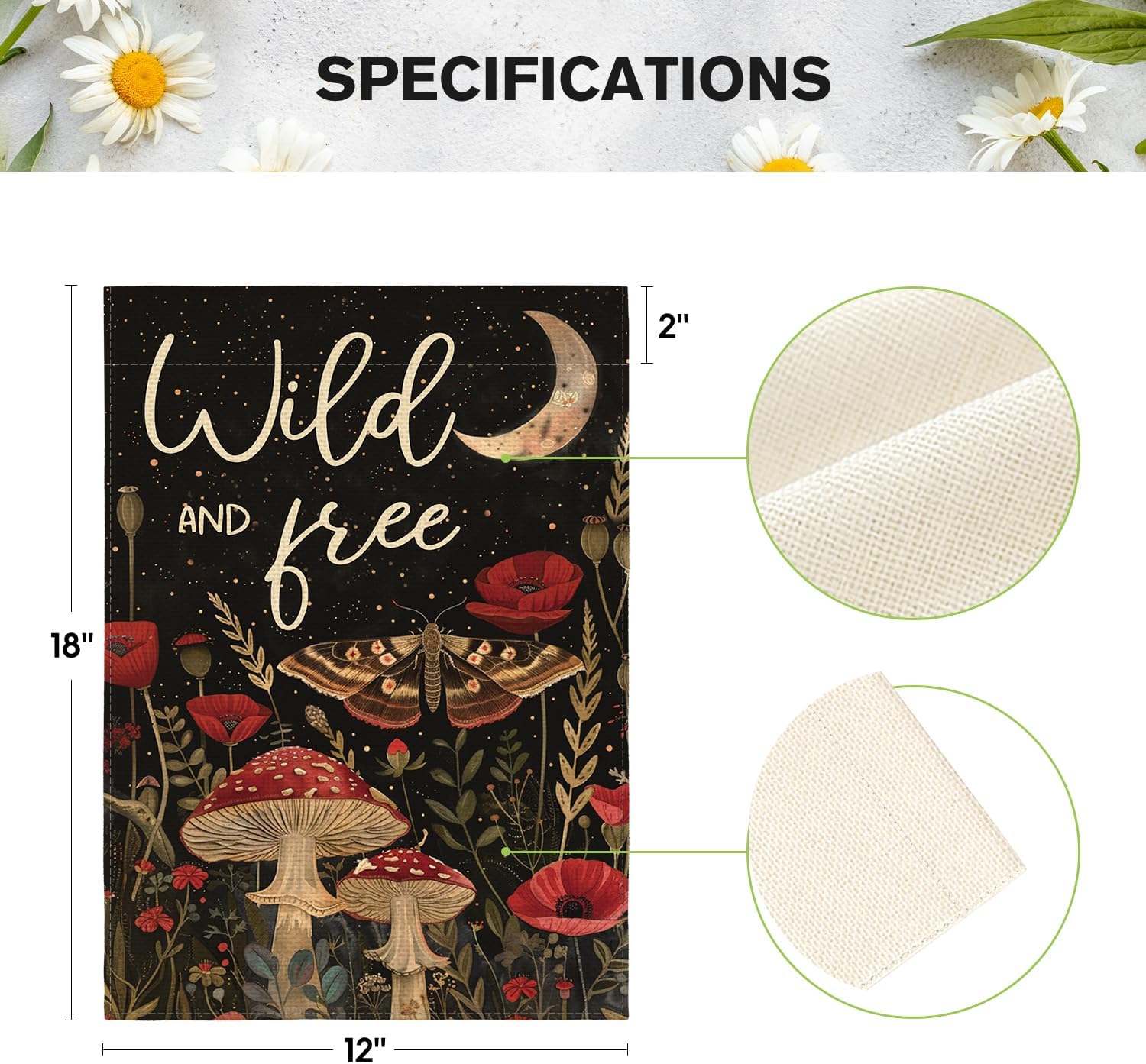 AVOIN colorlife Wild and Free Garden Flag 12x18 Inch Double Sided Outside, Mushroom Moon and Moth Yard Outdoor Flag - Image 5