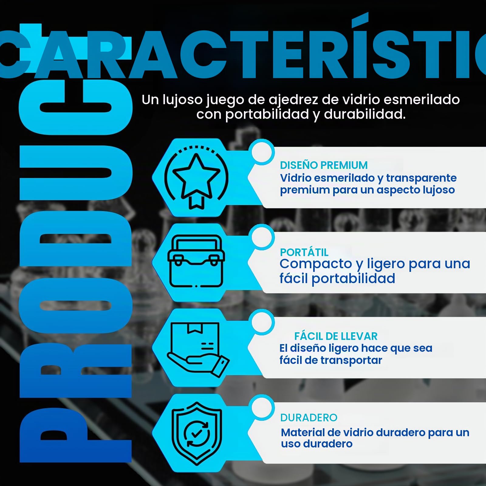 VR7 Juego de Ajedrez de Cristal con Parte Inferior Acolchada, Juego de Ajedrez de Vidrio Esmerilado y Transparente para Adultos, Juego de Mesa de Lujo para 2 Jugadores