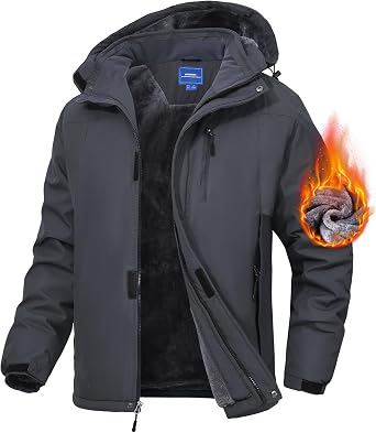 Zoofly Mens Mountain Ski Jacket Waterproof Fleece Liner Snow Coat Warm Winter Windproof Hooded Raincoat