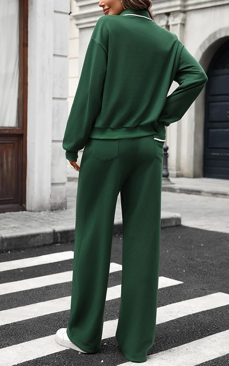 Women's 2 Piece Outfits Lounge Sets Lace Half Zip Collar Sweatshirt Sweatpants Long Sleeve Sweats Track Suits Set - Image 6